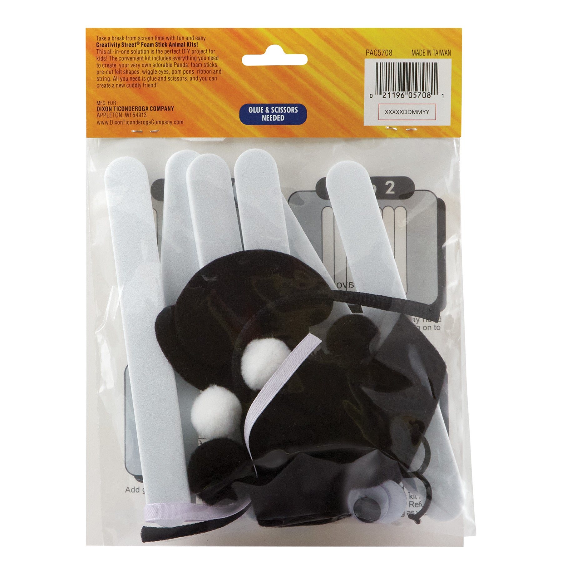 Foam Stick Animal Kit, Panda, 7" x 11.25" x 1", 1 Kit