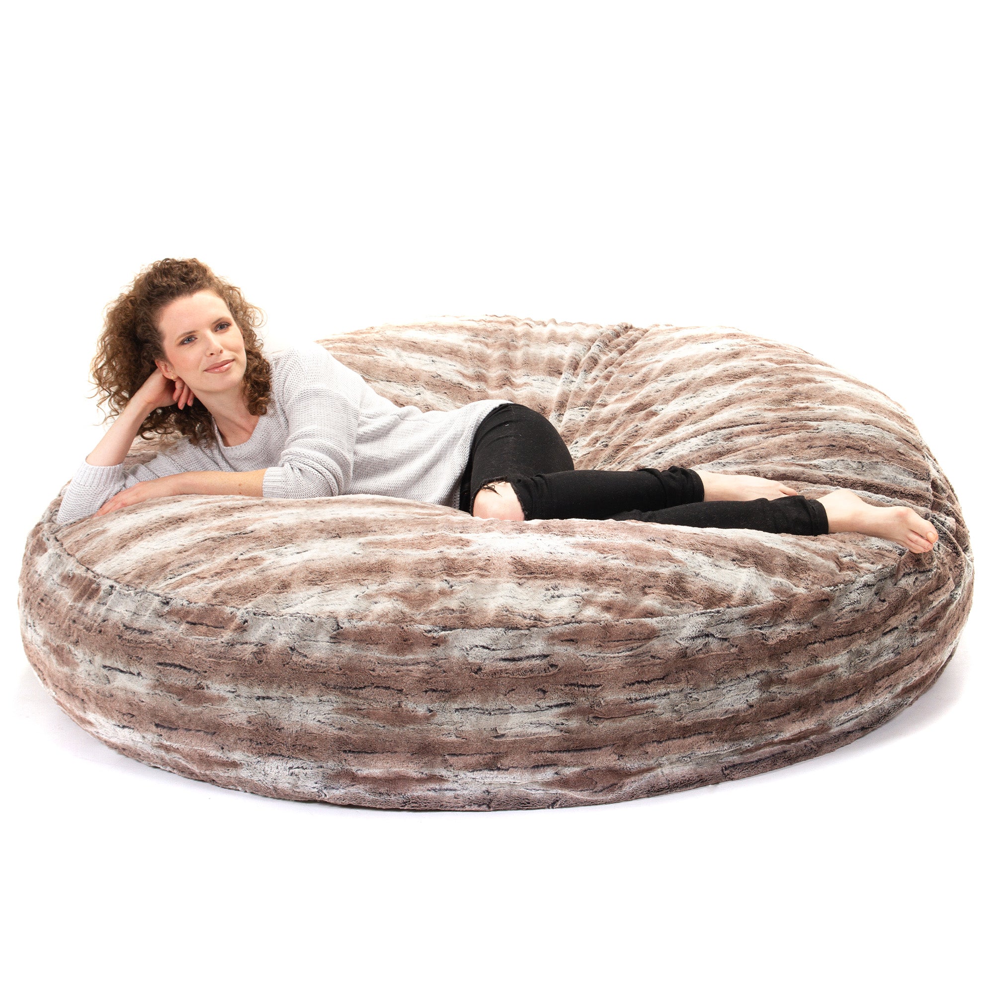 Jaxx 6 Foot Cocoon - 2-in-1 Convertible Bean Bag Bed & Large Bean Bag Chair for Adults, Premium Luxe Faux Fur - Mountain Fox