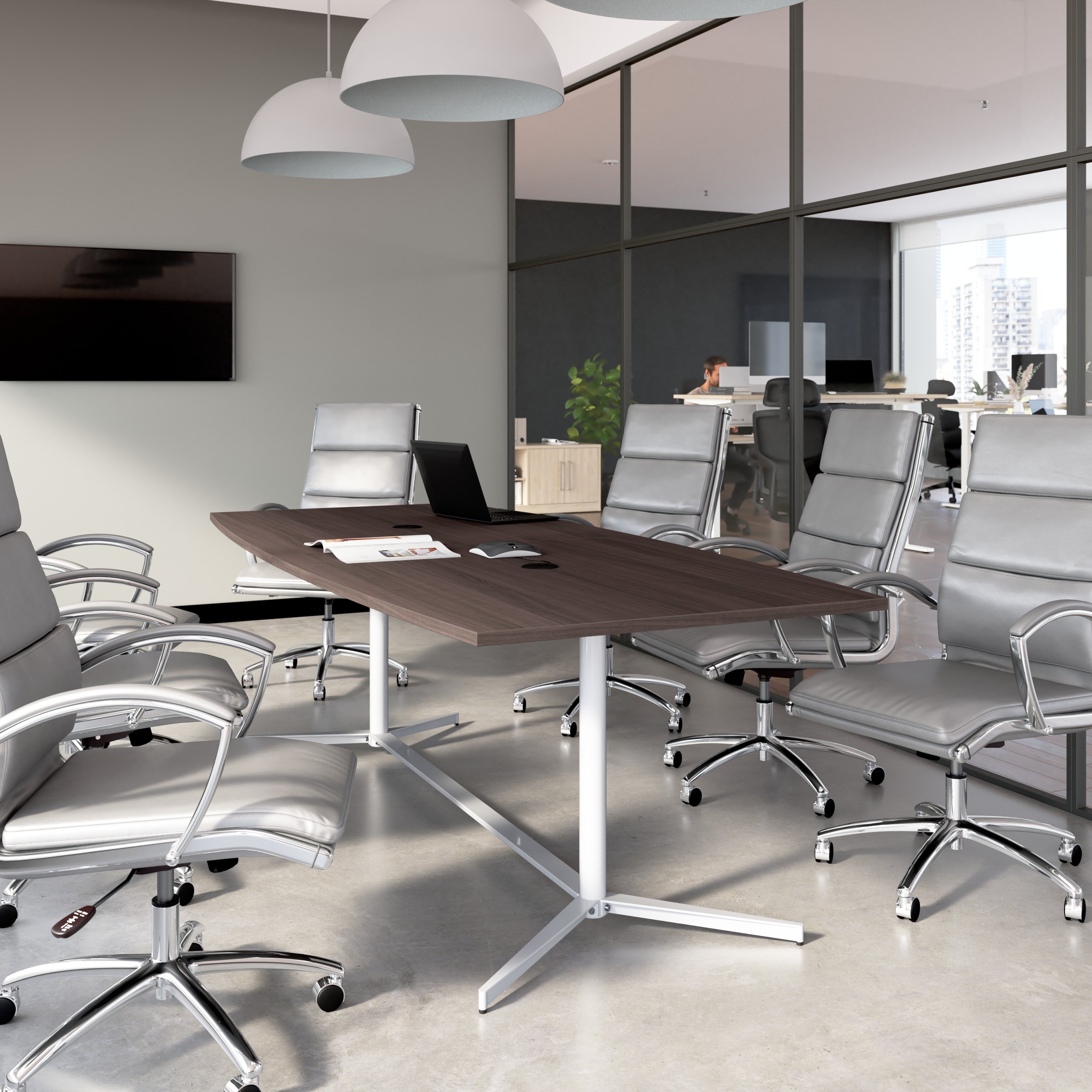 Bush Business Furniture 96-inch Office Conference Table with Chairs in Storm Gray - 42.01" Width x 95.2" Depth x 42.91" Height