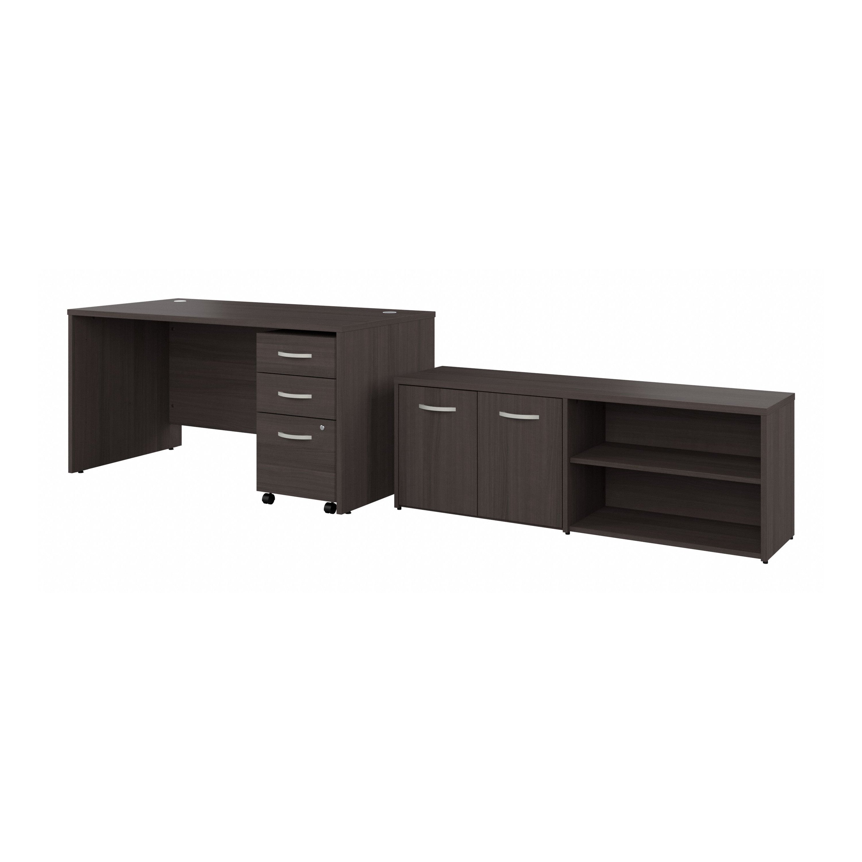 Bush Business Furniture Studio C 60W x 30D Office Desk with Storage Return and Mobile File Cabinet in Storm Gray - 59.45" Width x 29.37" Depth x 29.84" Height