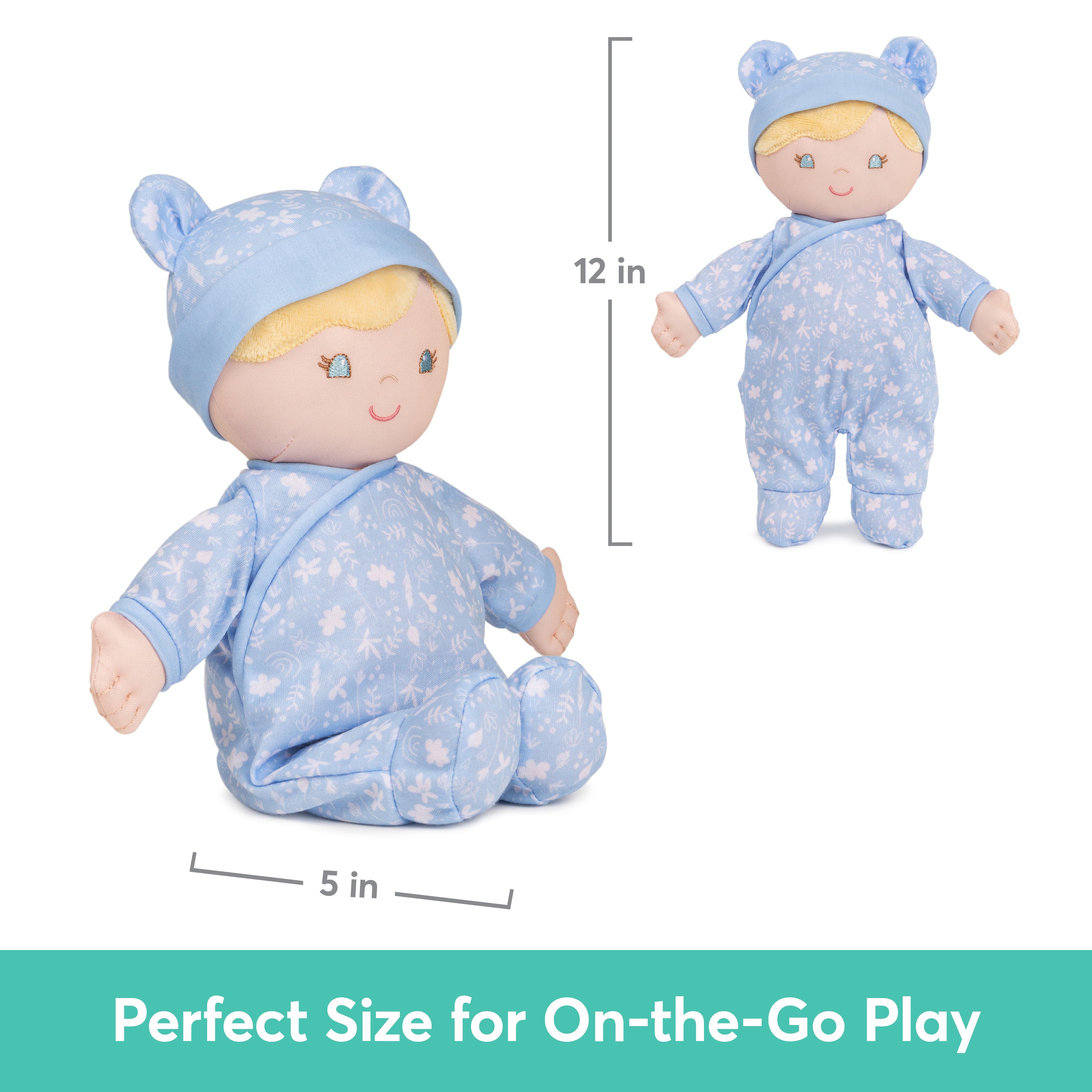 Baby GUND Sustainable Baby Doll, Plush Doll Made from Recycled Materials, For Babies and Newborns, Blue, 12”