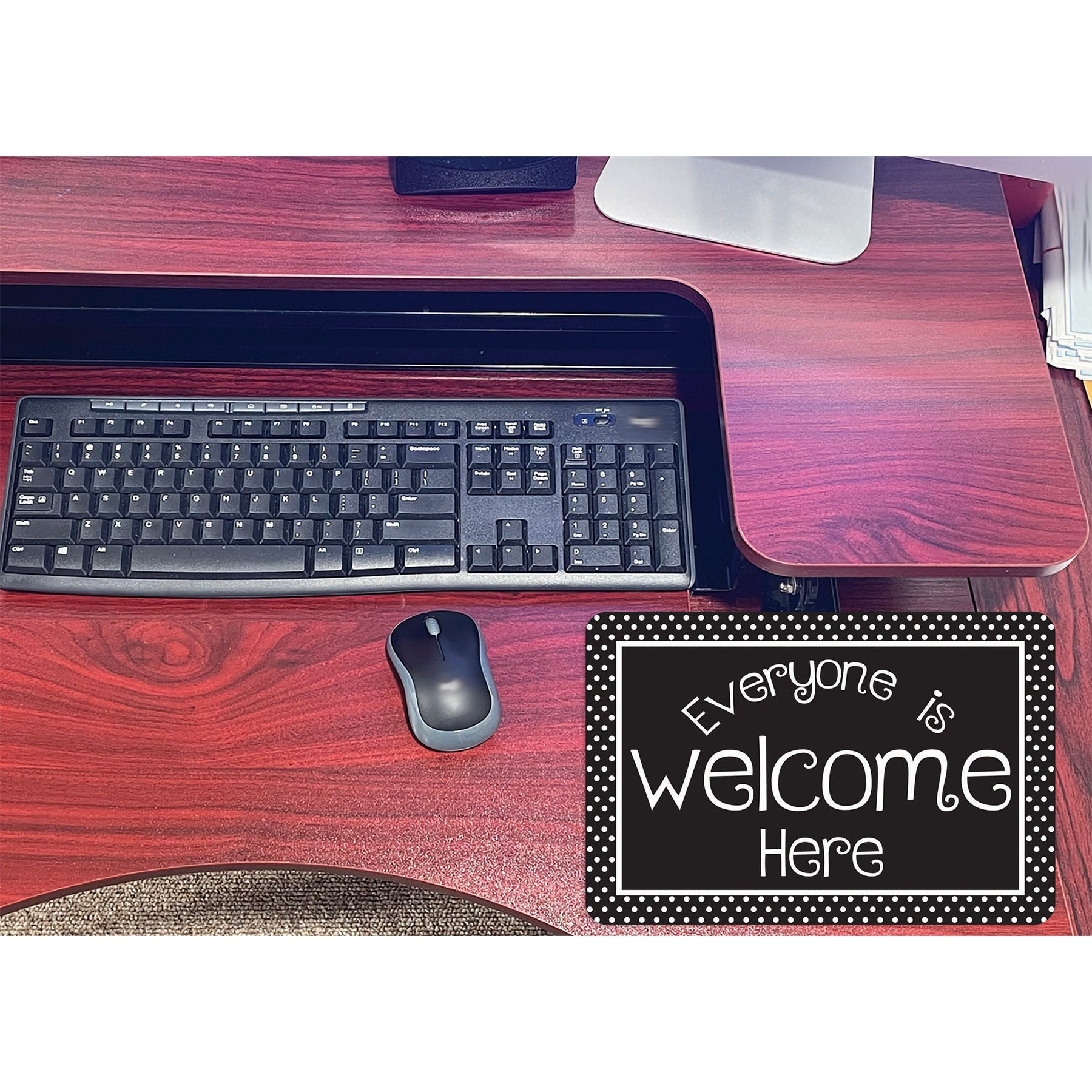 Computer Mouse Pad, 8" x 10", Everyone is Welcome Here, BW Dots