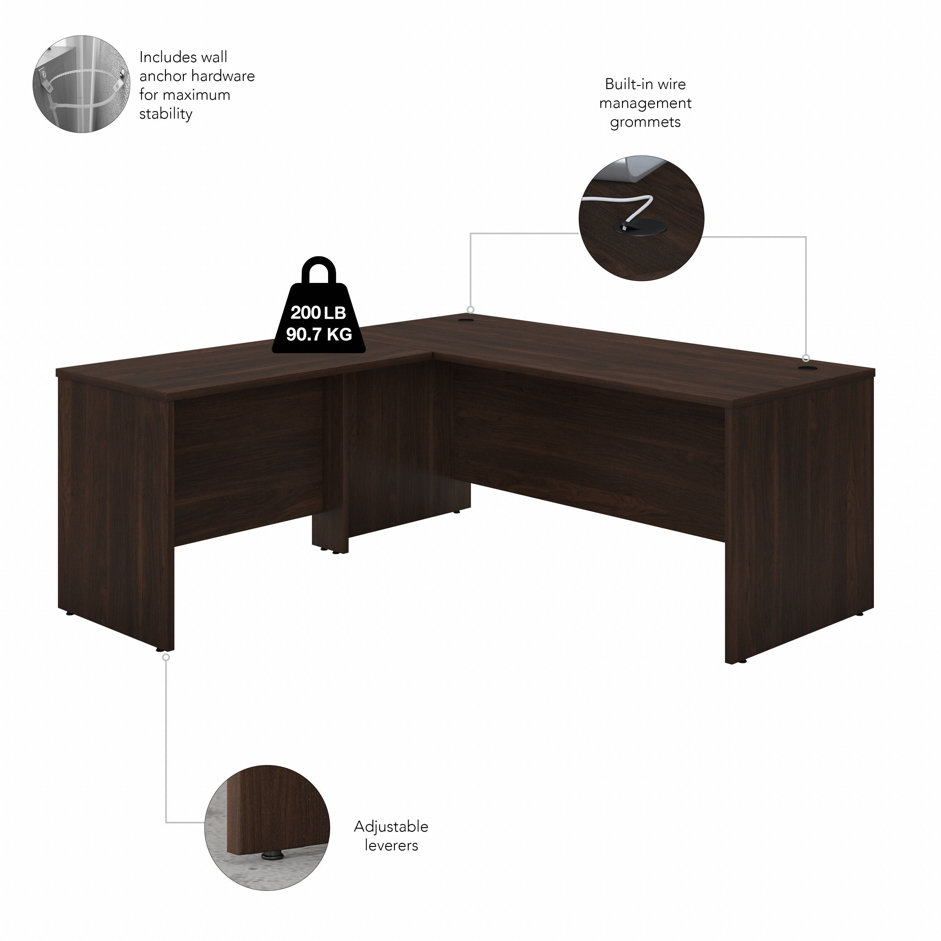 Bush Business Furniture Studio C 72W x 30D L Shaped Desk with Mobile File Cabinet and 42W Return in Black Walnut - 71.02" Width x 71.02" Depth x 29.84" Height