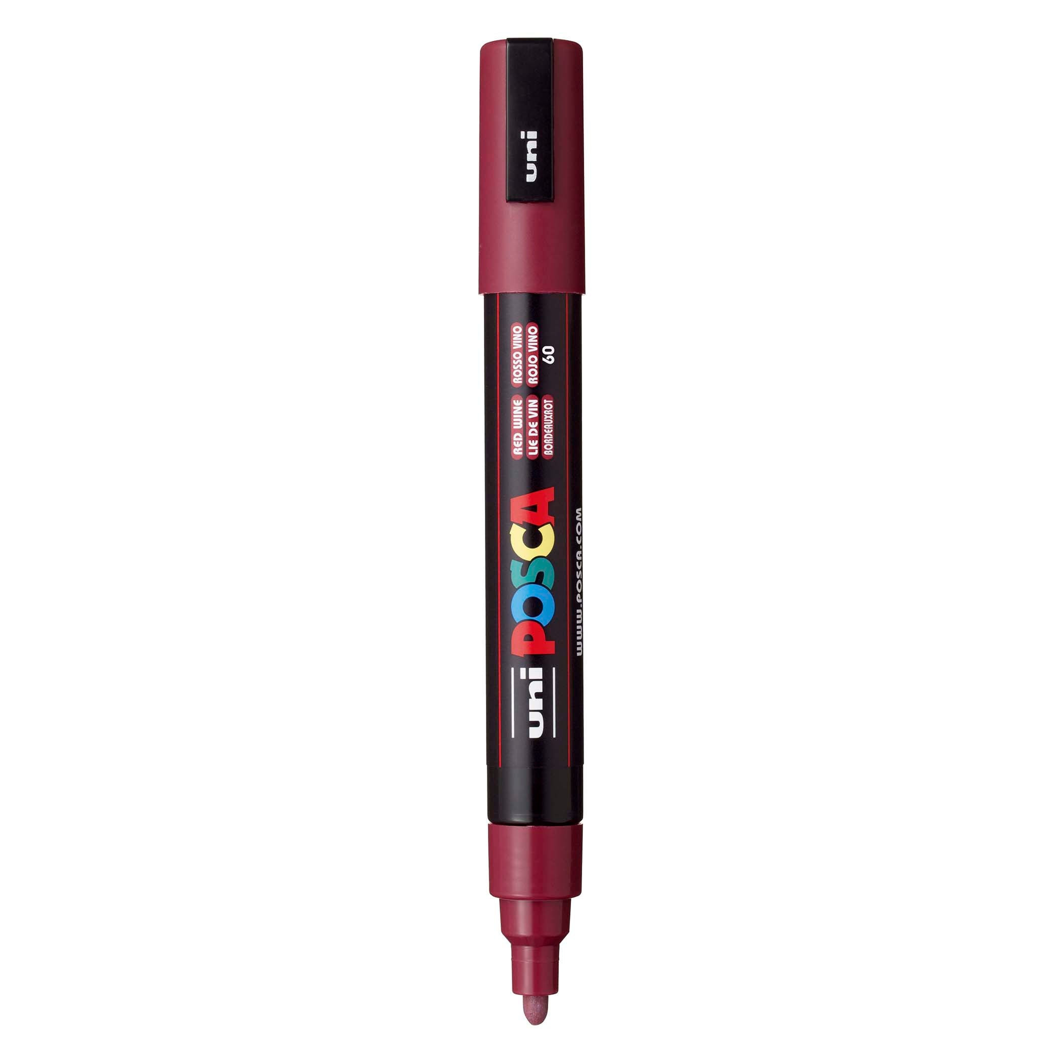 uni® POSCA PC-5M Water-Based Paint Markers, Reversible Medium Tip (1.8-2.5mm), Red Wine