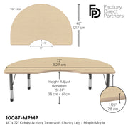 48" x 72" Kidney T-Molding Activity Table with Adjustable Chunky Legs - Maple/Maple/Black