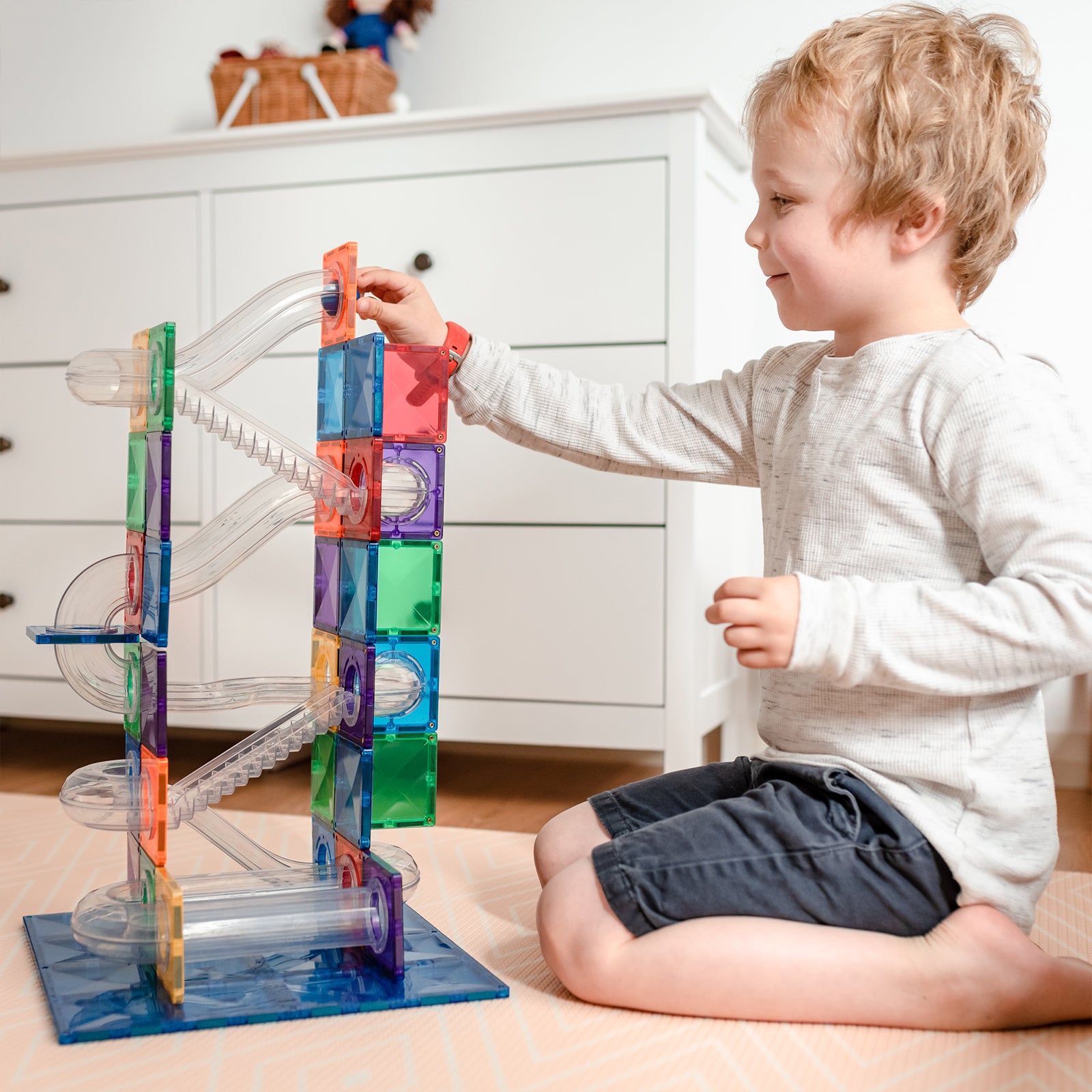 Magnetic Tiles Rainbow Ball Run Pack, 92 Pieces