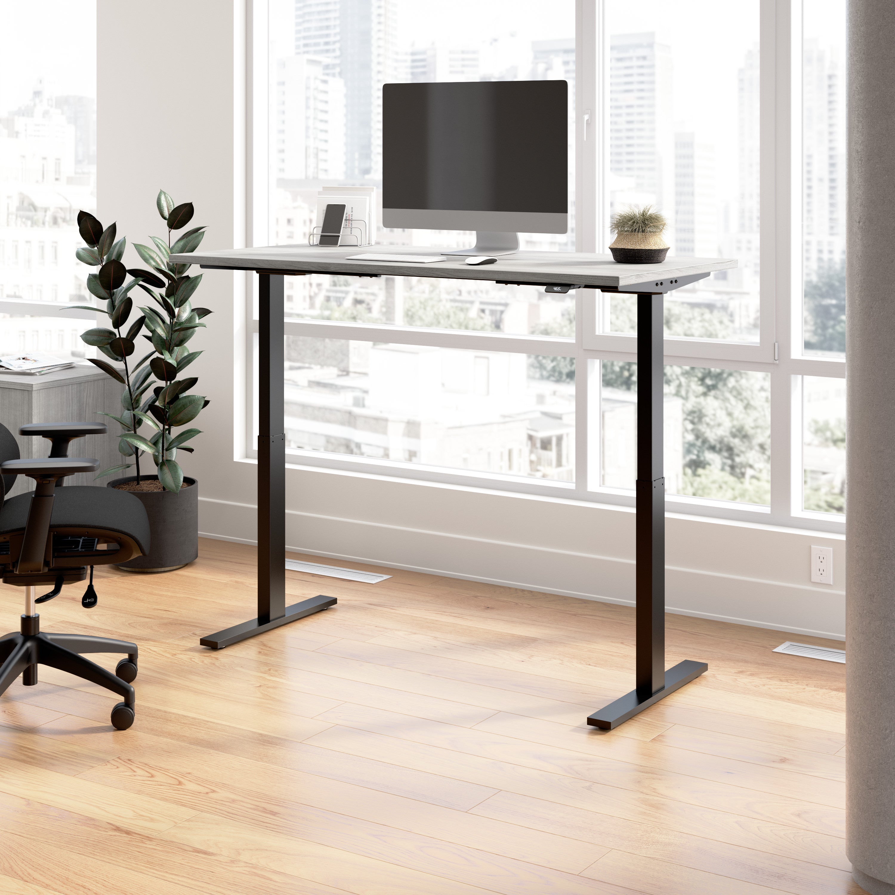 Bush Business Furniture Move 60 Series 60W x 30D Electric Height Adjustable Standing Desk in Platinum Gray with Black Base - 59.45" Width x 29.37" Depth x 47.69" Height