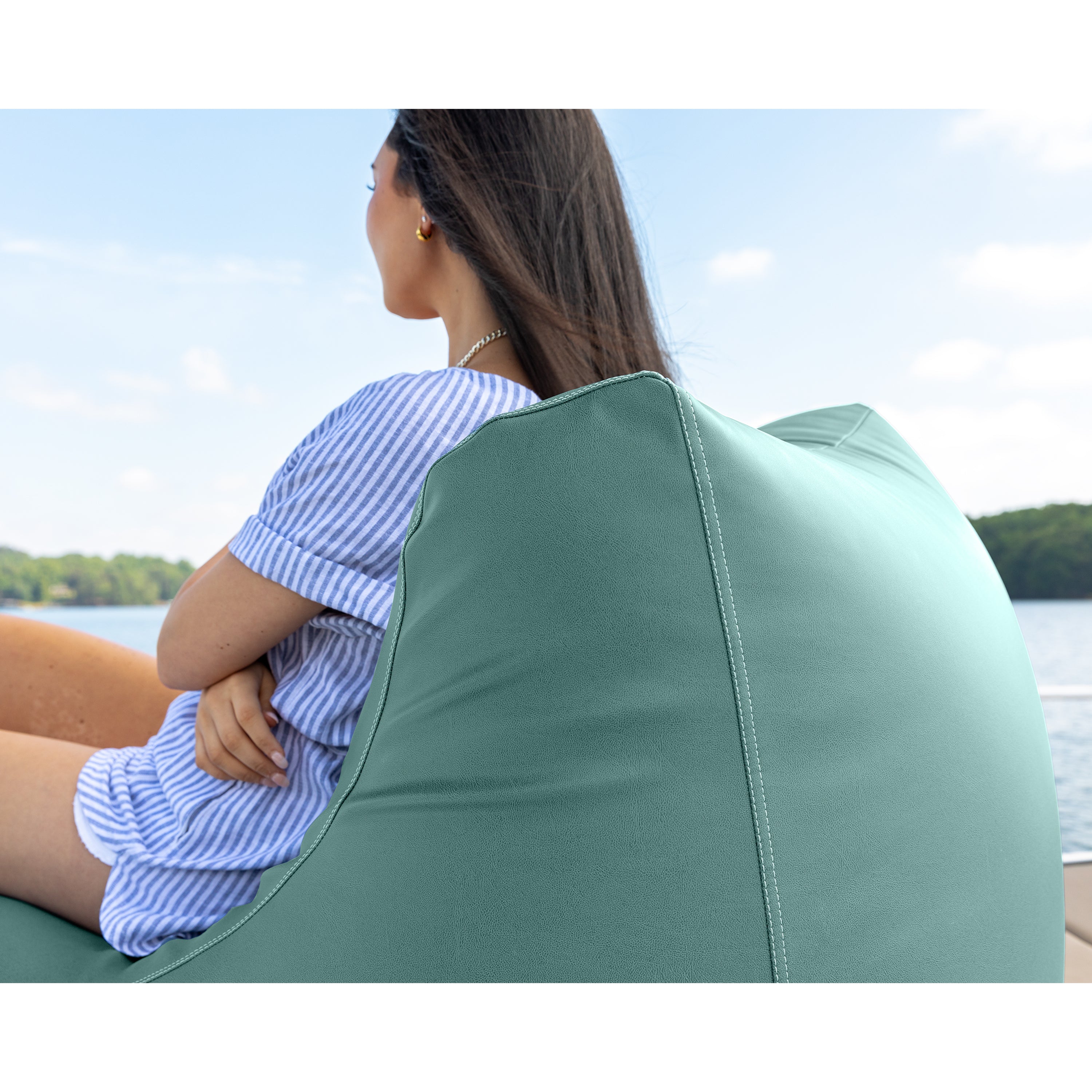 Jaxx Ponce Nautical Edition - Casual Bean Bag Seating for Boat, Yacht & Watersports - Marine Vinyl Waterfall Blue