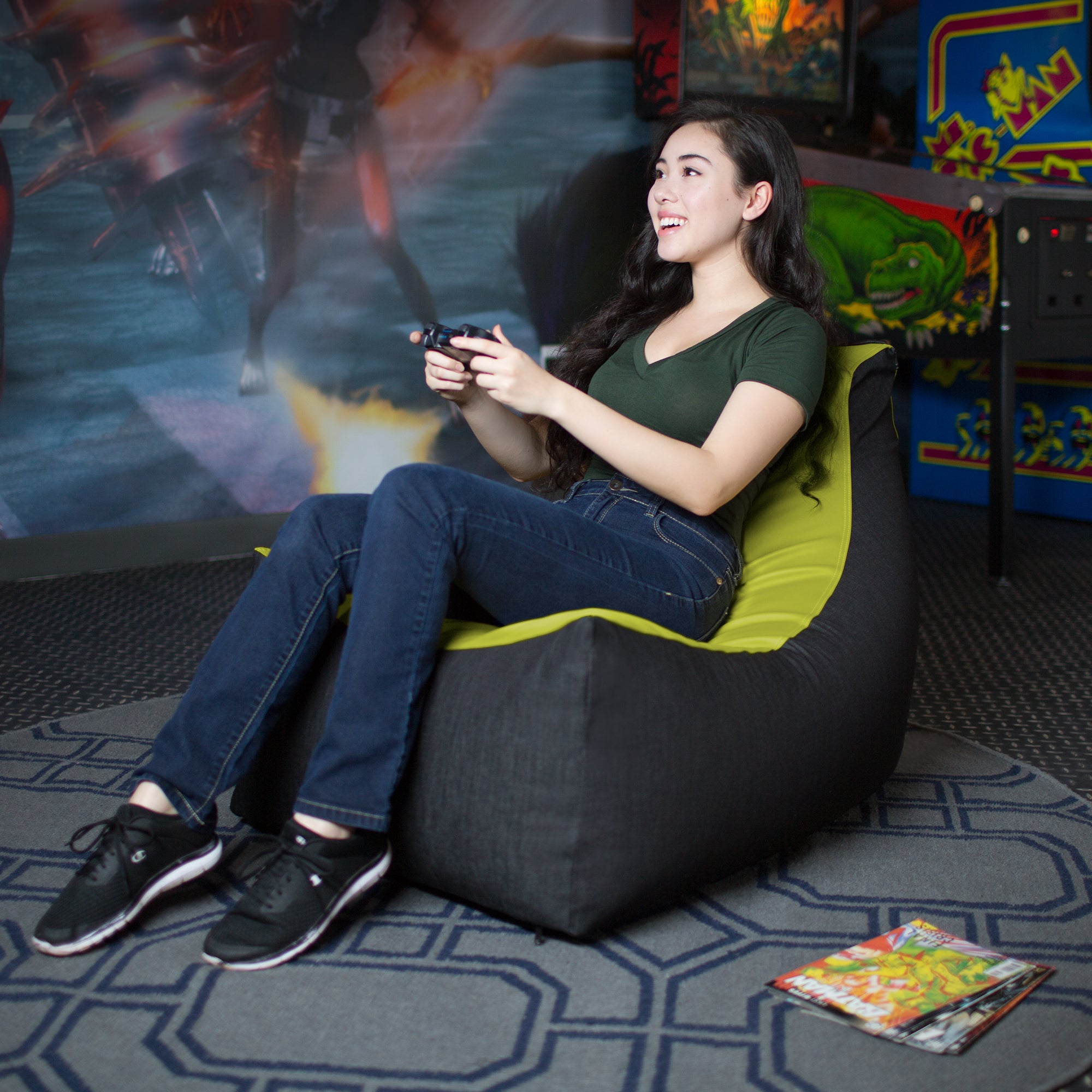 Jaxx Pixel Gamer Chair - Game Room / Home Theater Bean Bag Chair, Green