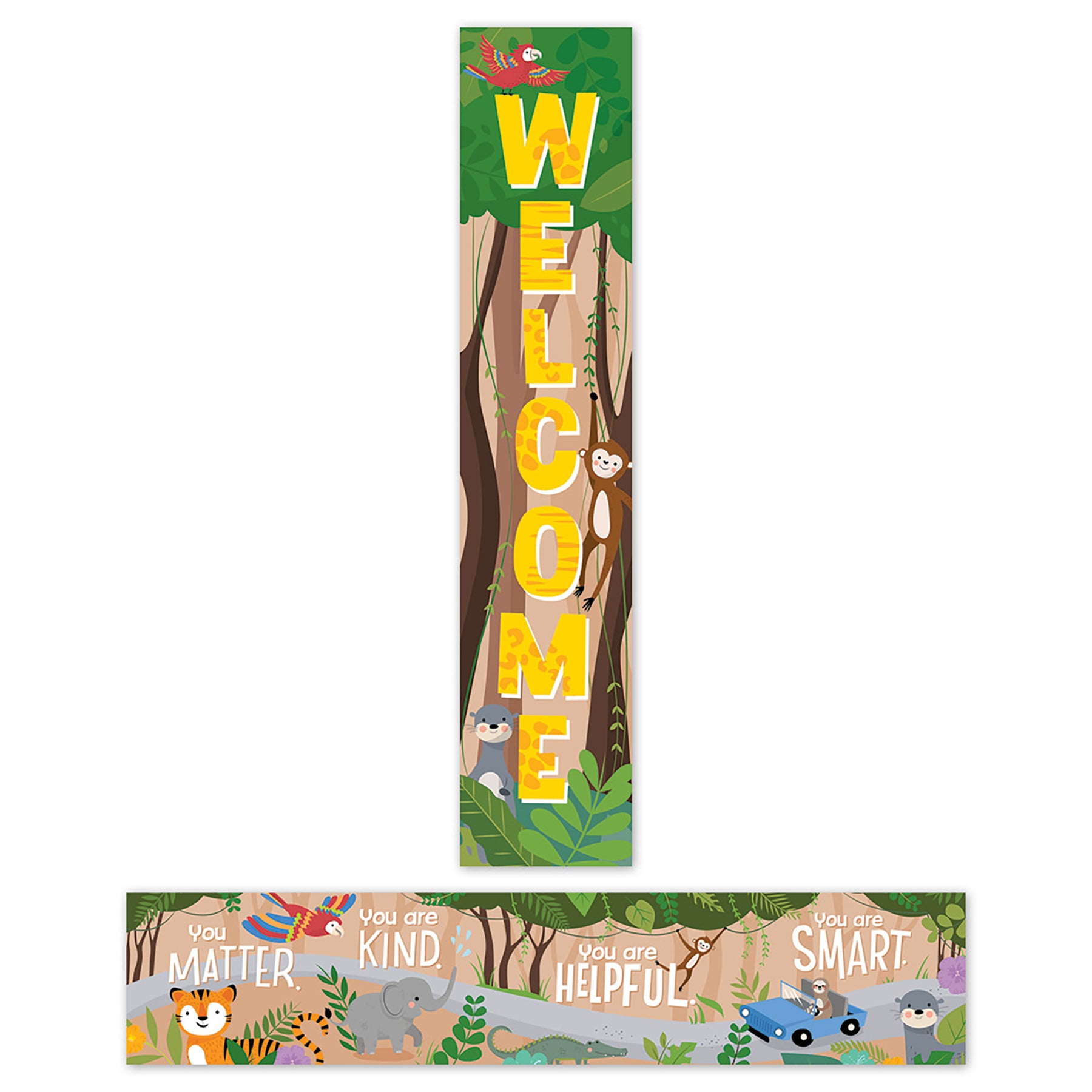 Jungle Friends Welcome Banner, 8"W x 39"H
