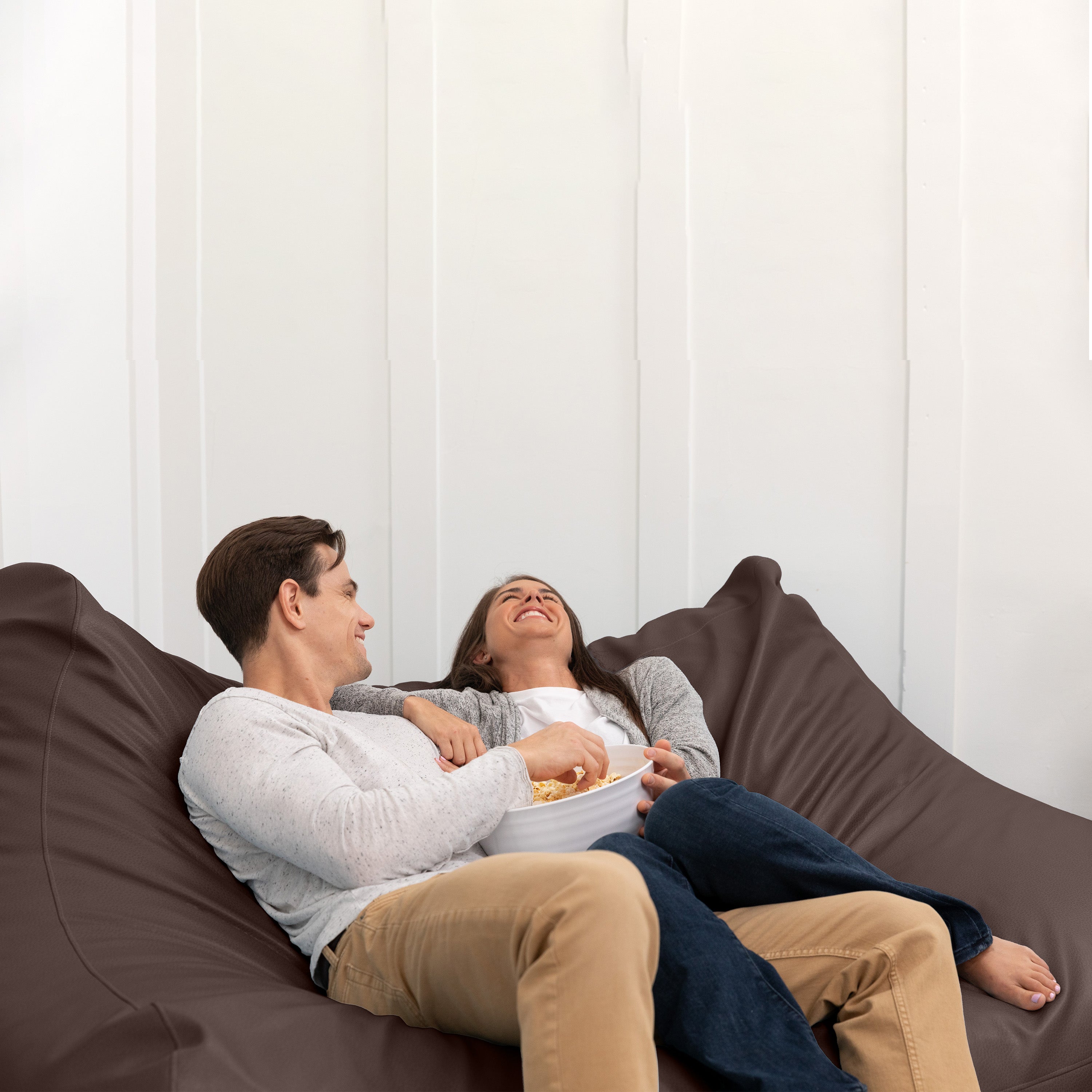 Atrium Collection Lozia Loveseat - Large Foam Bean Bag Sofa for Home Theaters, Offices, Schools, Reception & Waiting Rooms - Faux-Leather - Chocolate