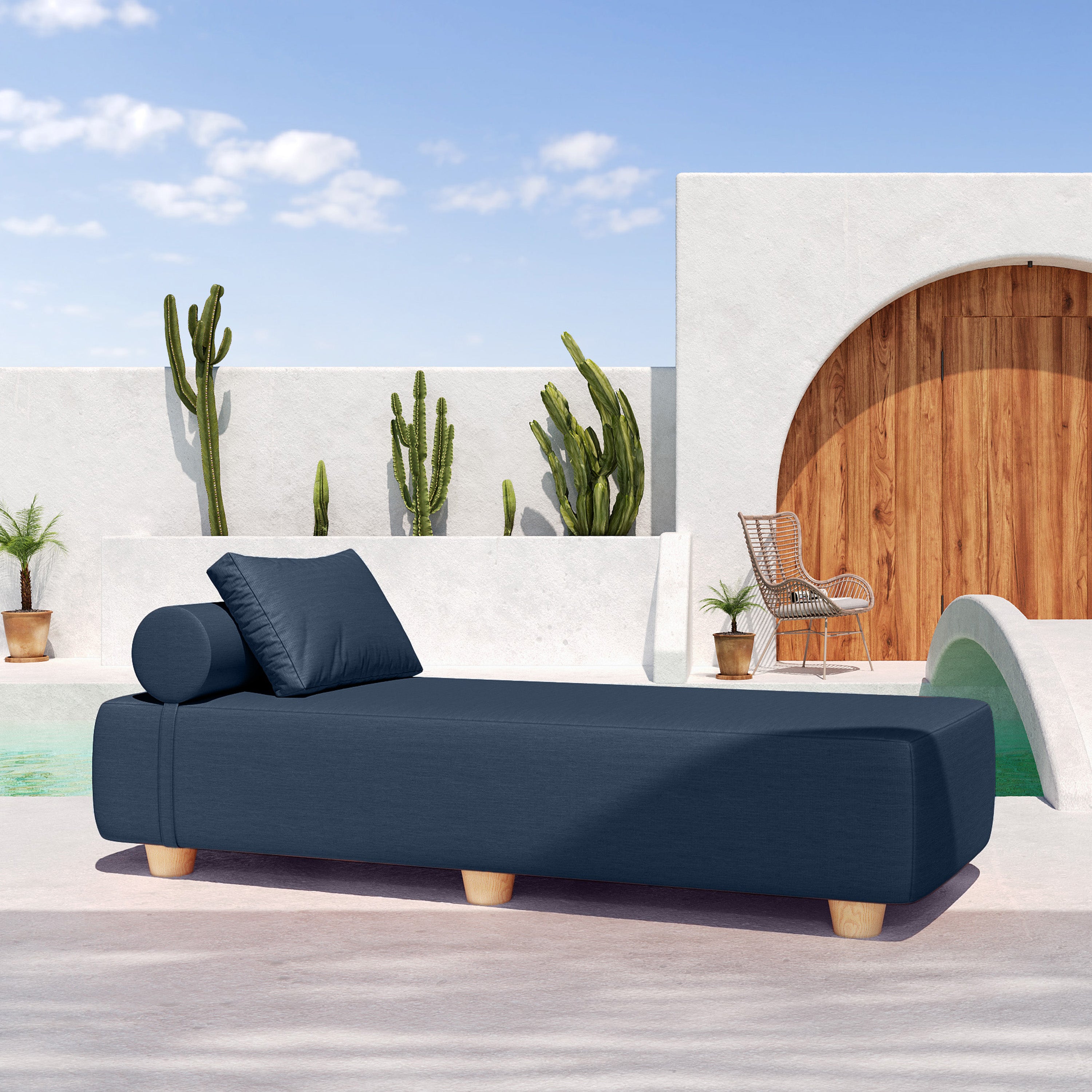 Jaxx Alvy Outdoor Sun Lounger – Luxurious Sunbed with Hevea Wood Feet, Sunbrella Indigo