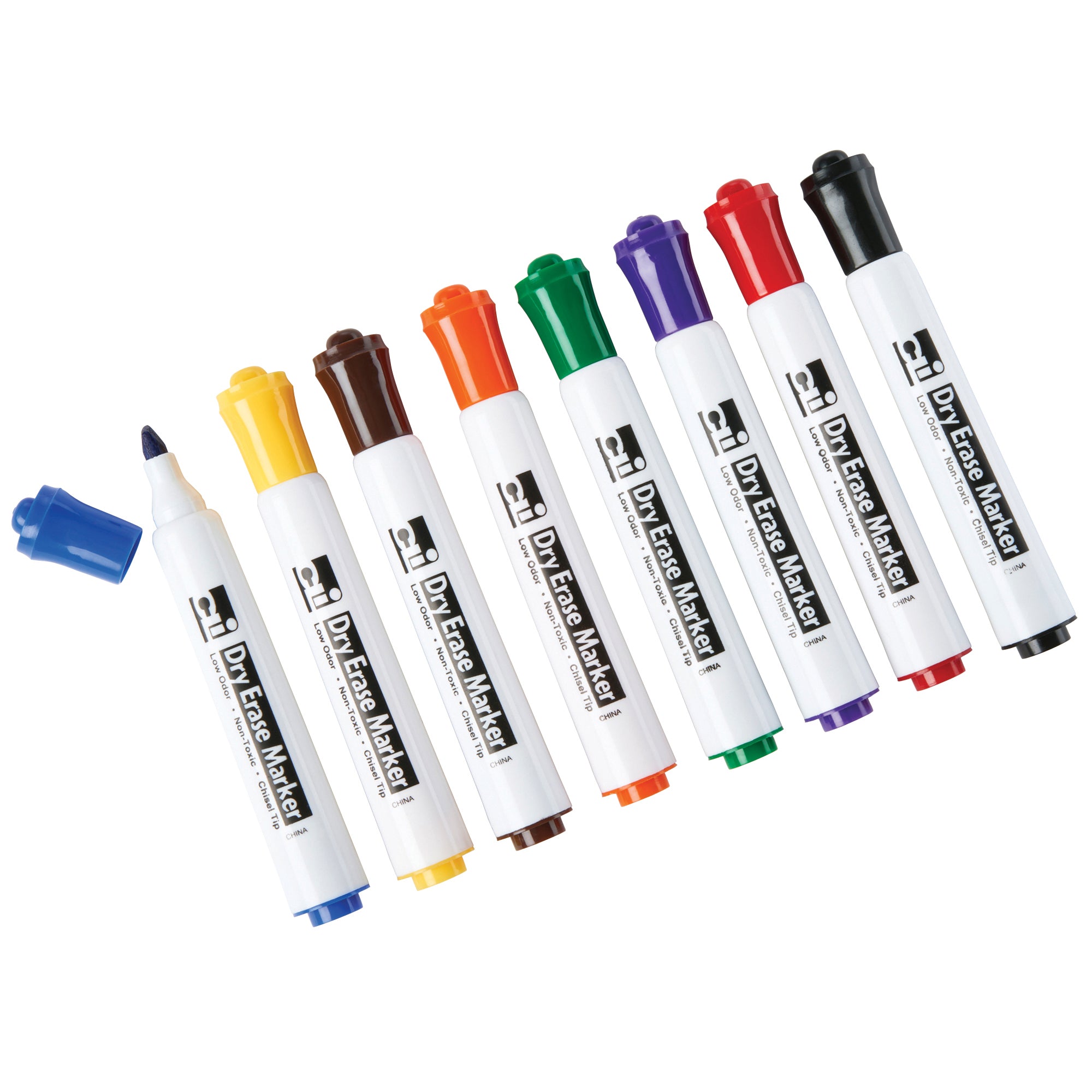 Dry Erase Markers, Barrel Style, Low Odor, Chisel Tip, Assorted Colors, Pack of 8