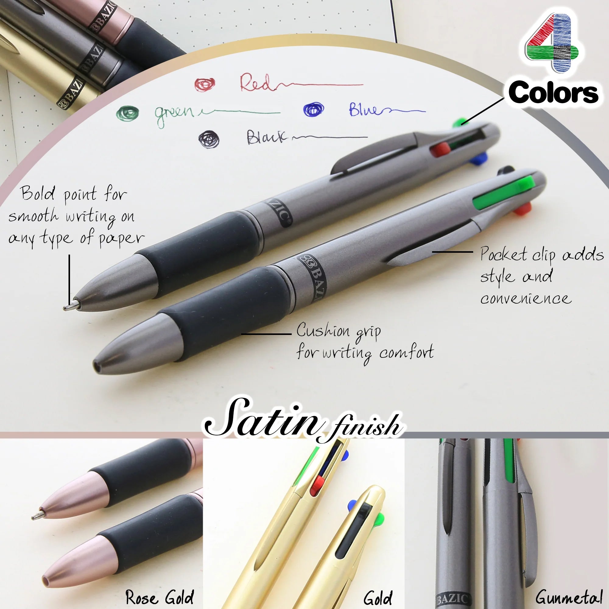 Lynx Satin Top 4-Color Pen with Cushion Grip, Pack of 2