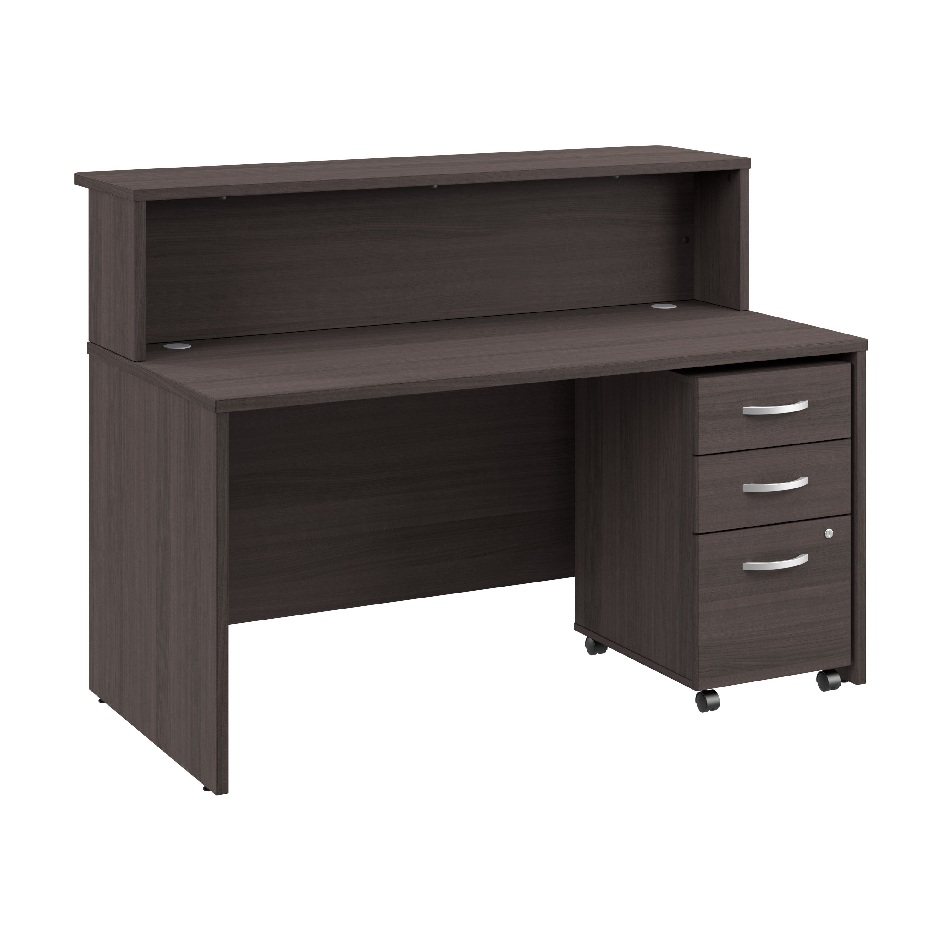 Bush Business Furniture Arrive 60W x 30D Reception Desk with Shelf and Mobile File Cabinet in Storm Gray - 59.45" Width x 29.37" Depth x 43.71" Height