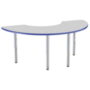 36" x 72" Half Moon Thermofused Activity Table with Adjustable Super Legs - Gray/Blue/Silver