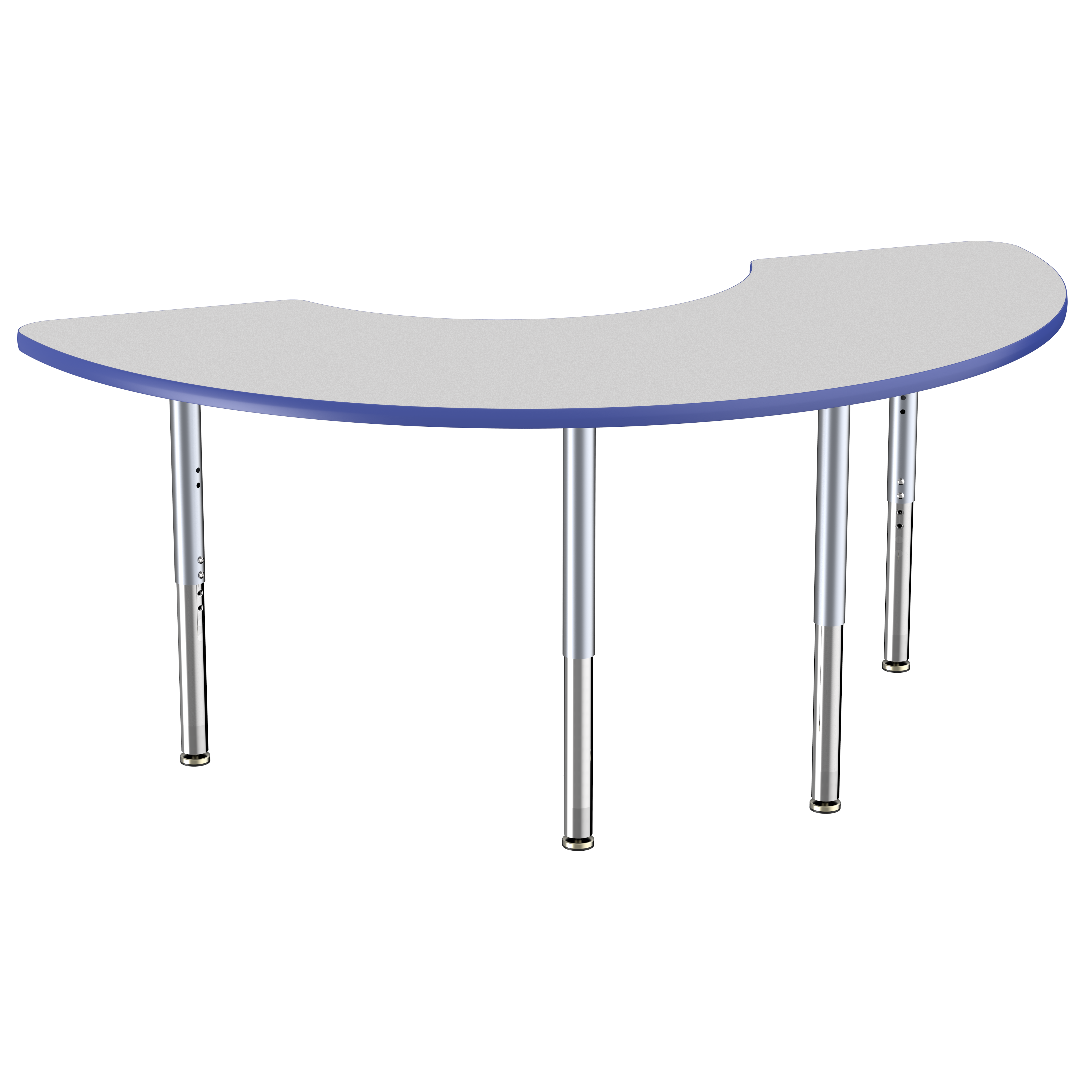 36" x 72" Half Moon Thermofused Activity Table with Adjustable Super Legs - Gray/Blue/Silver