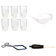 Beaker Starter Kit - Includes 6 Packs of 4000ml Griffin Style Beakers, Beaker Brush (330mm), Beaker Tongs with Plastisol-Coated Jaws, & Safety Glasses