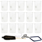Beaker Starter Kit - Includes 12 Packs of 400ml Griffin Style Beakers, Beaker Brush (330mm), Beaker Tongs with Plastisol-Coated Jaws, & Safety Glasses