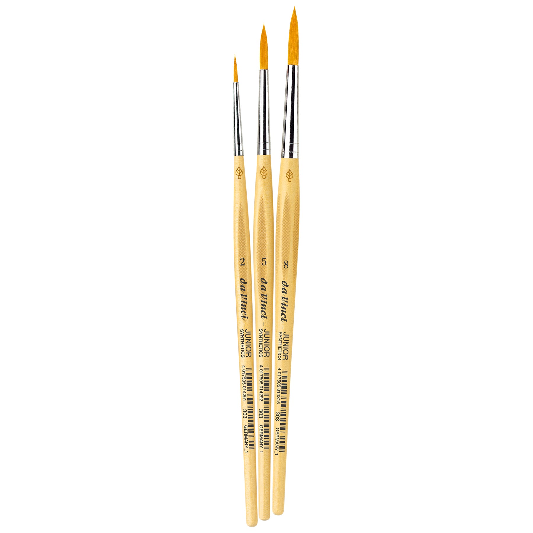 JUNIOR Synthetics Student Brushes, Synthetic, Acrylic & Tempera, Round, Series 303, Assorted Sizes, 3 Brush Set