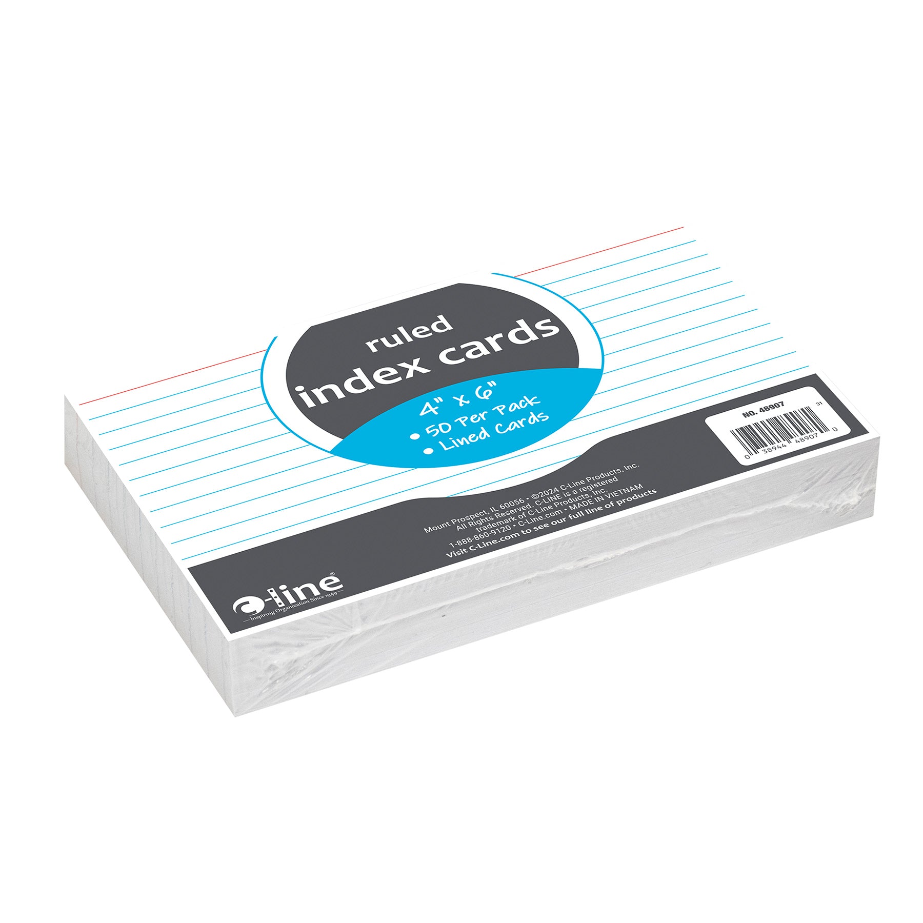 Index Cards, 4" x 6", White, Ruled, Pack of 50