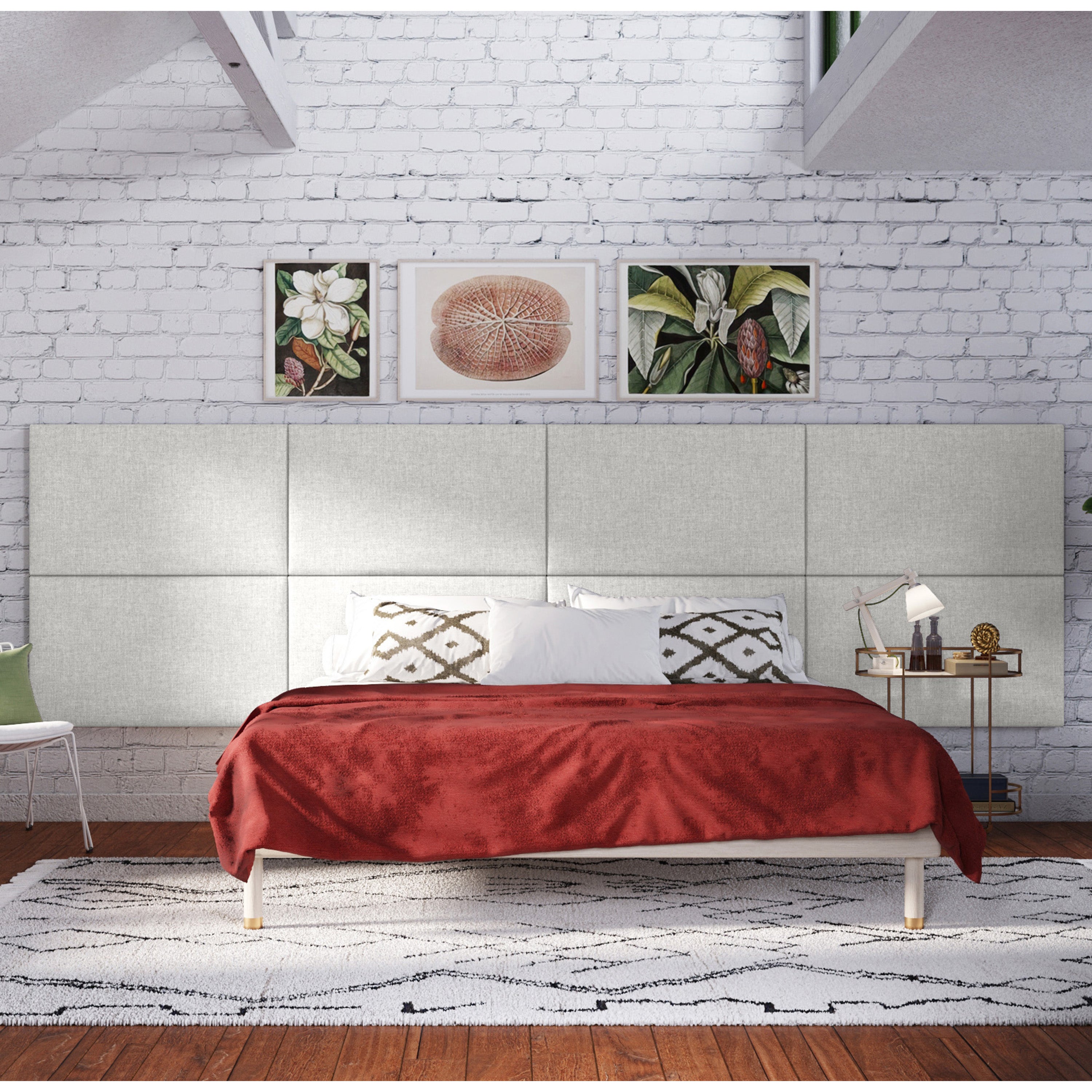 Jaxx Panelist Modern Padded Headboard- Set of 2 Wall Mounted Panels (Each 22.5" x 38")- King Double Tall, Microvelvet Limestone Grey