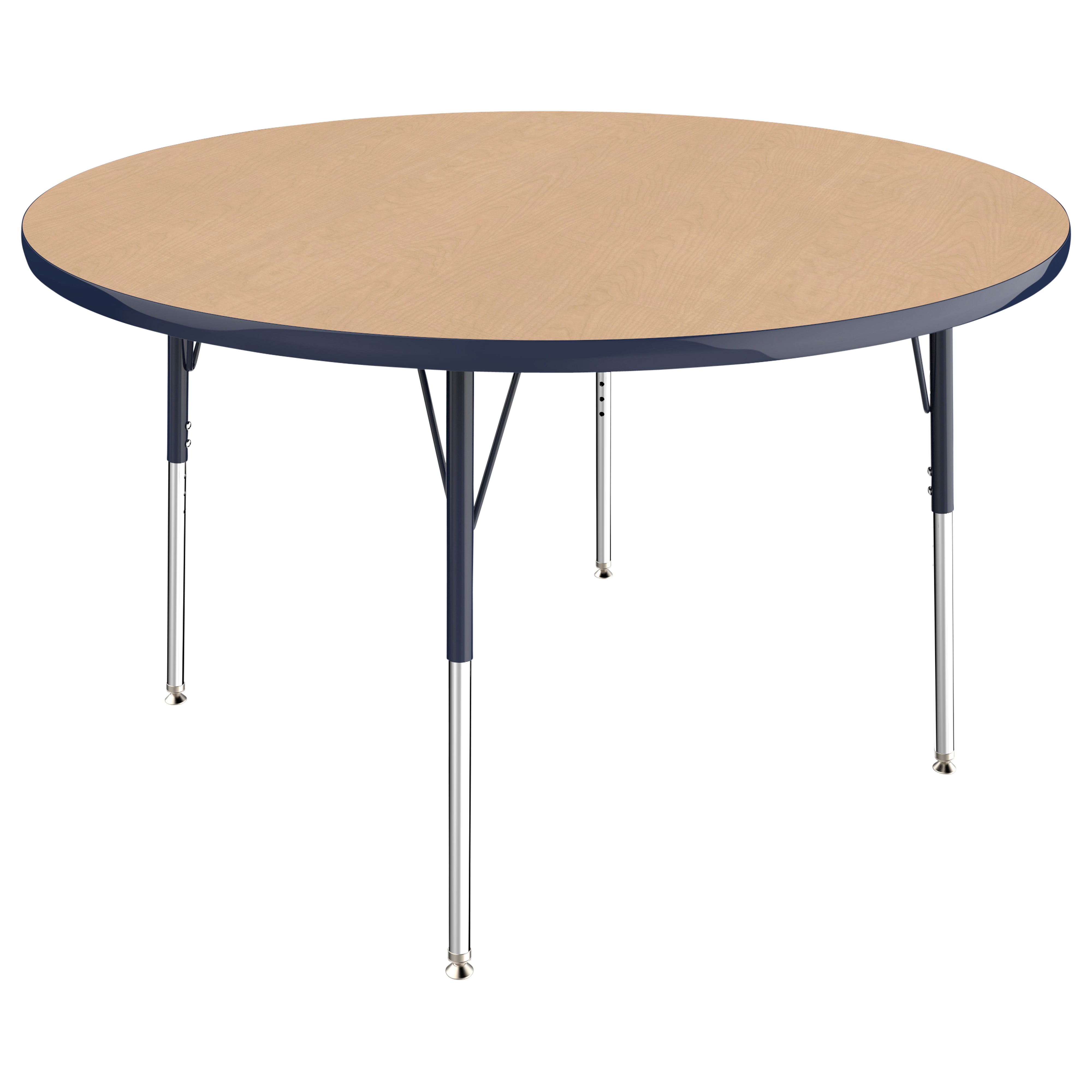 48" Round T-Molding Activity Table with Adjustable Standard Swivel Glide Legs - Maple/Navy