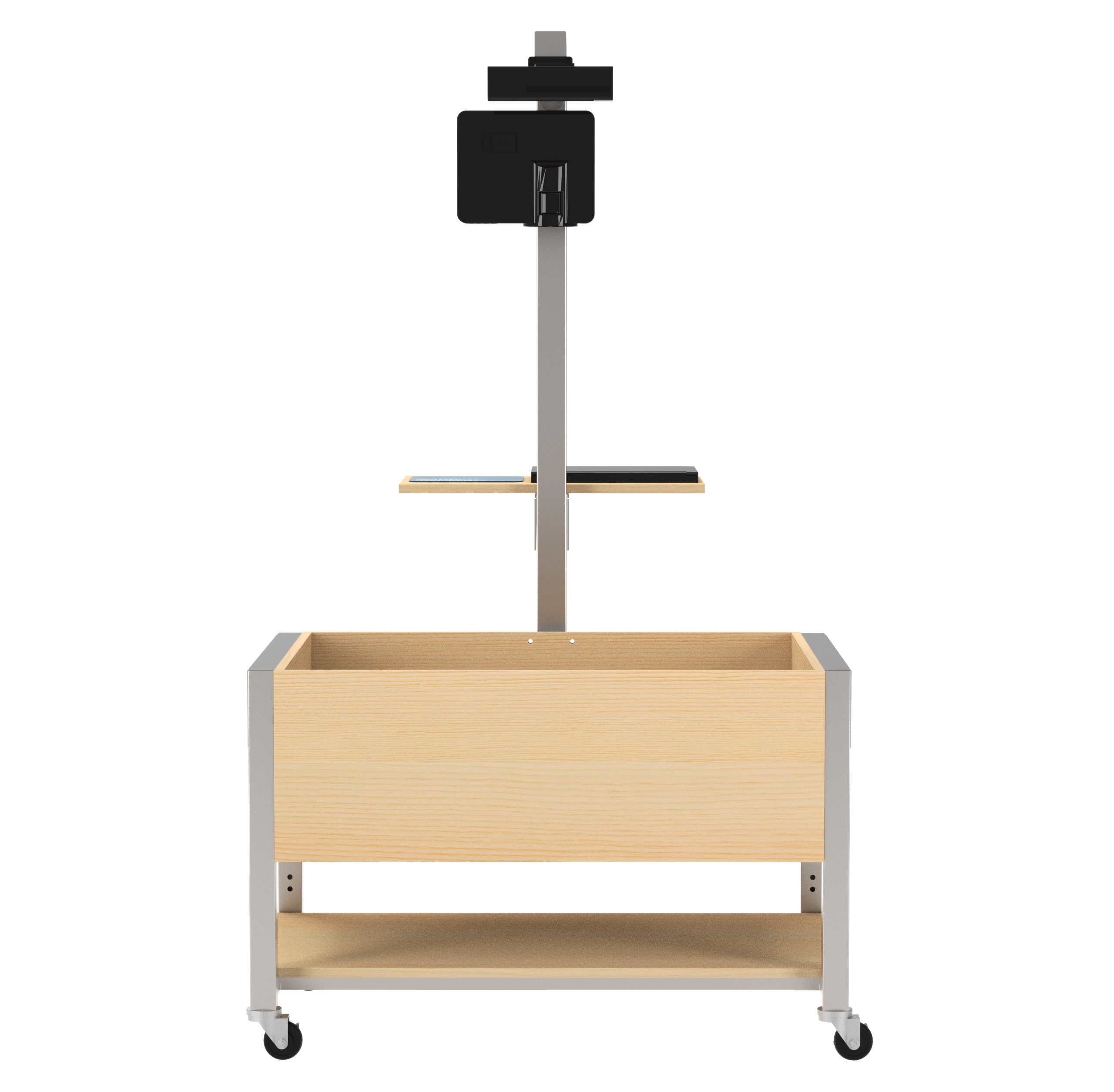 Augmented Reality Sandbox, Adjustable Height, Light Hardwood, Silver Metal