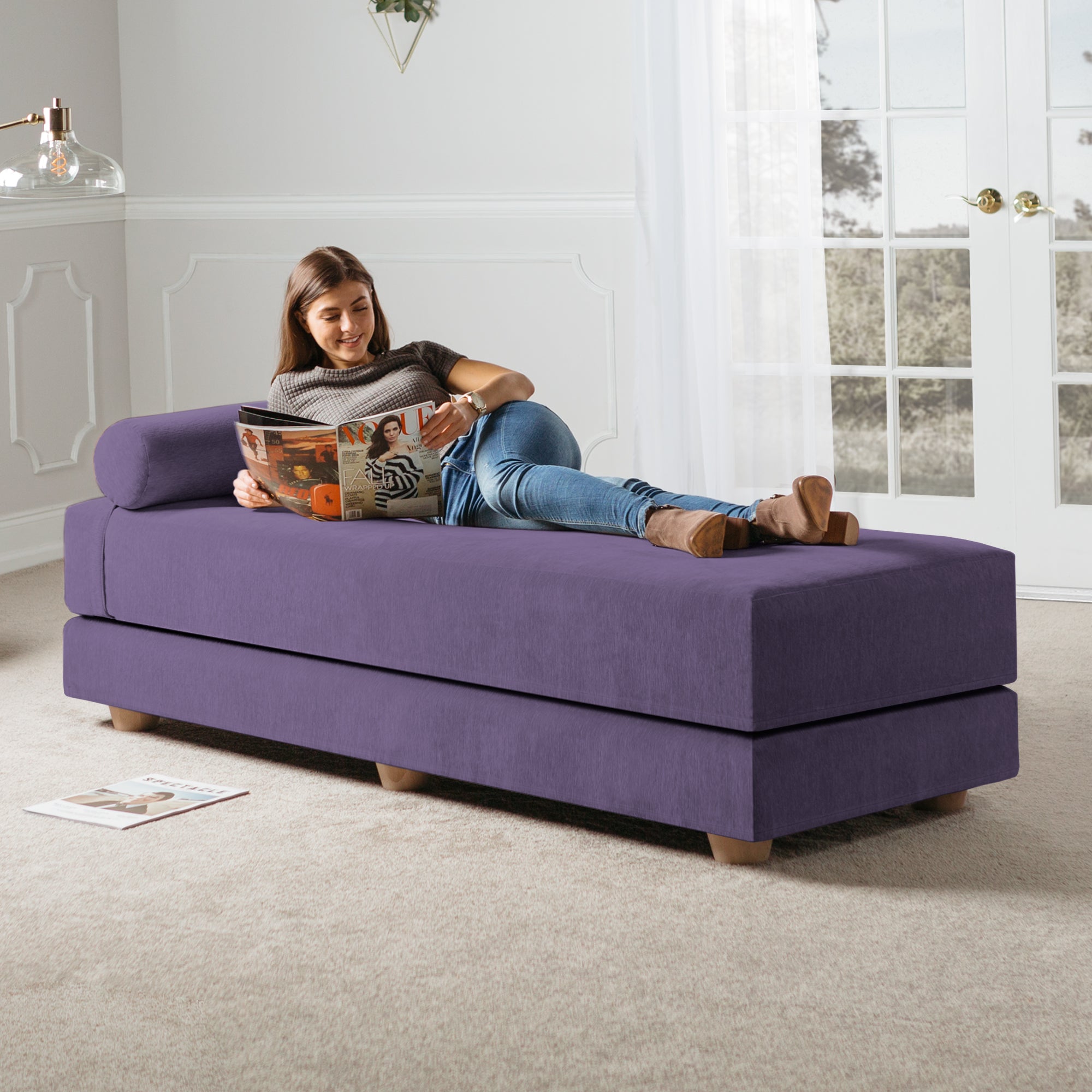 Jaxx Alon Daybed/Fold-Out Sleeper, Queen-Size Mattress - Premium Chenille, Plum