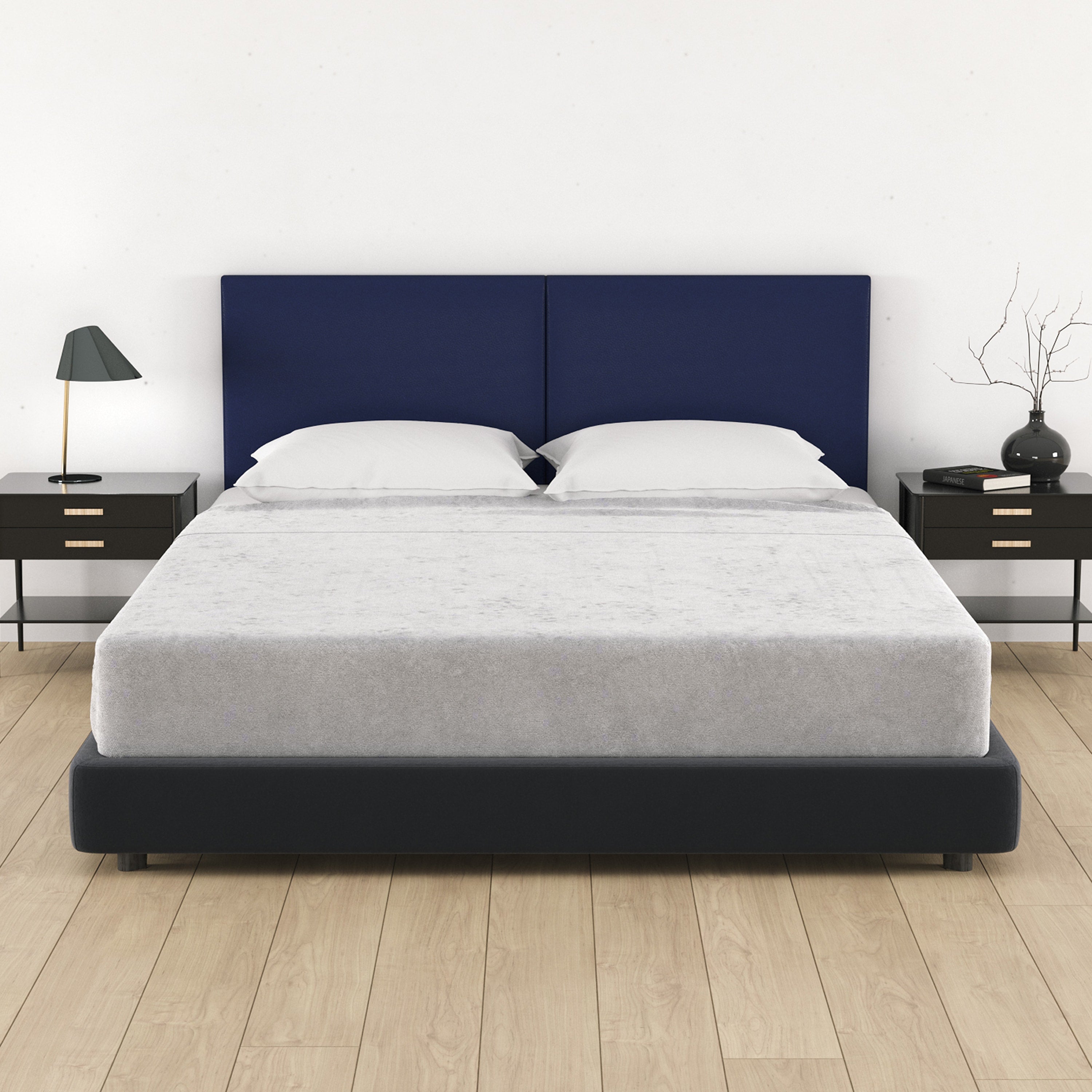 Jaxx Panelist Modern Padded Headboard- Set of 2 Wall Mounted Panels (Each 22.5" x 30")- Queen Double Tall, Vegan Leather, Deep Blue