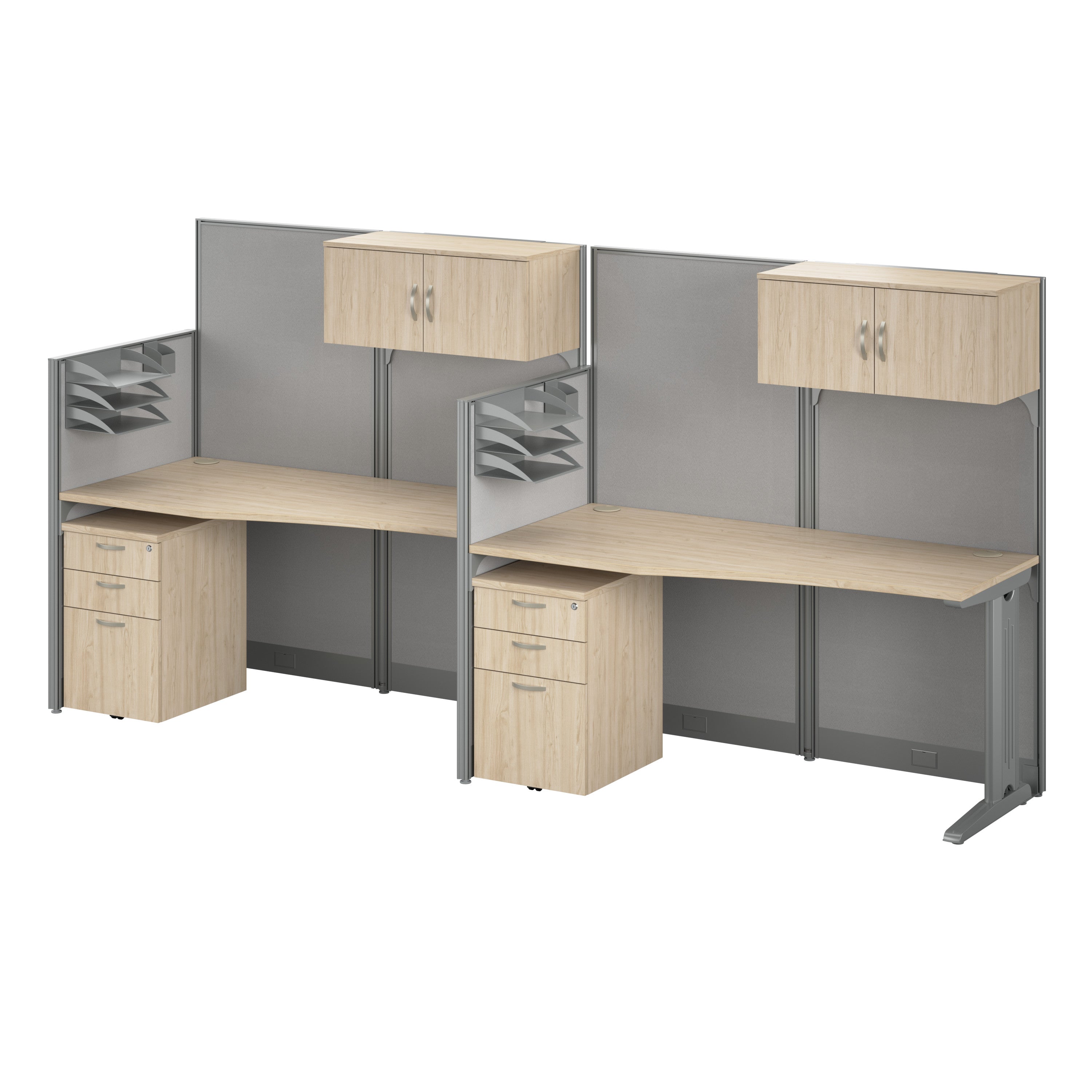 Bush Business Furniture Office in an Hour 2 Person Cubicle Desks with Storage, Drawers, and Organizers in Natural Elm - 128.97" Width x 32.24" Depth x 62.86" Height