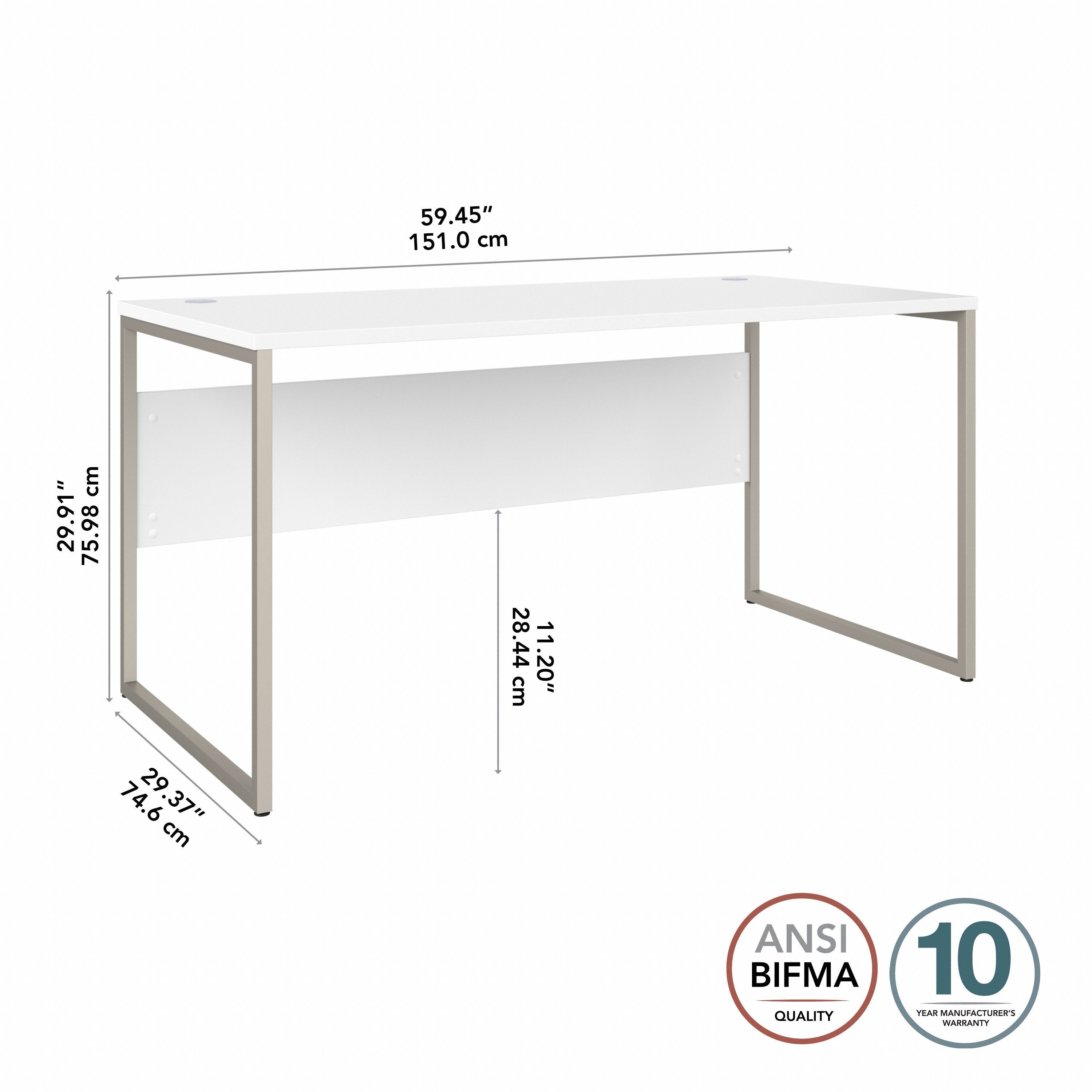 Bush Business Furniture Hybrid 60W x 30D Computer Table Desk with Metal Legs in White - 59.45" Width x 29.37" Depth x 29.91" Height