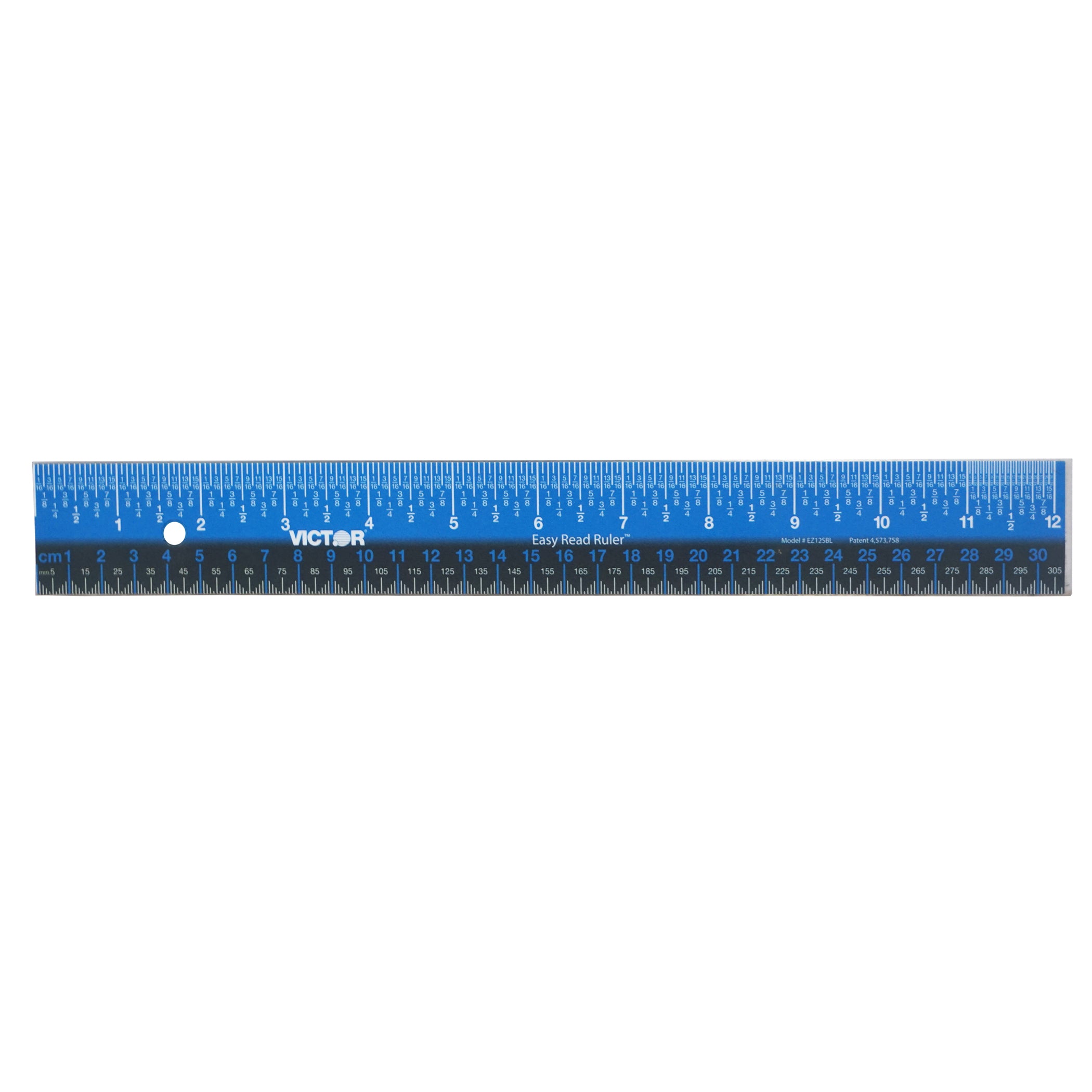 Easy Read Ruler, 12", Blue/Black, Stainless Steel