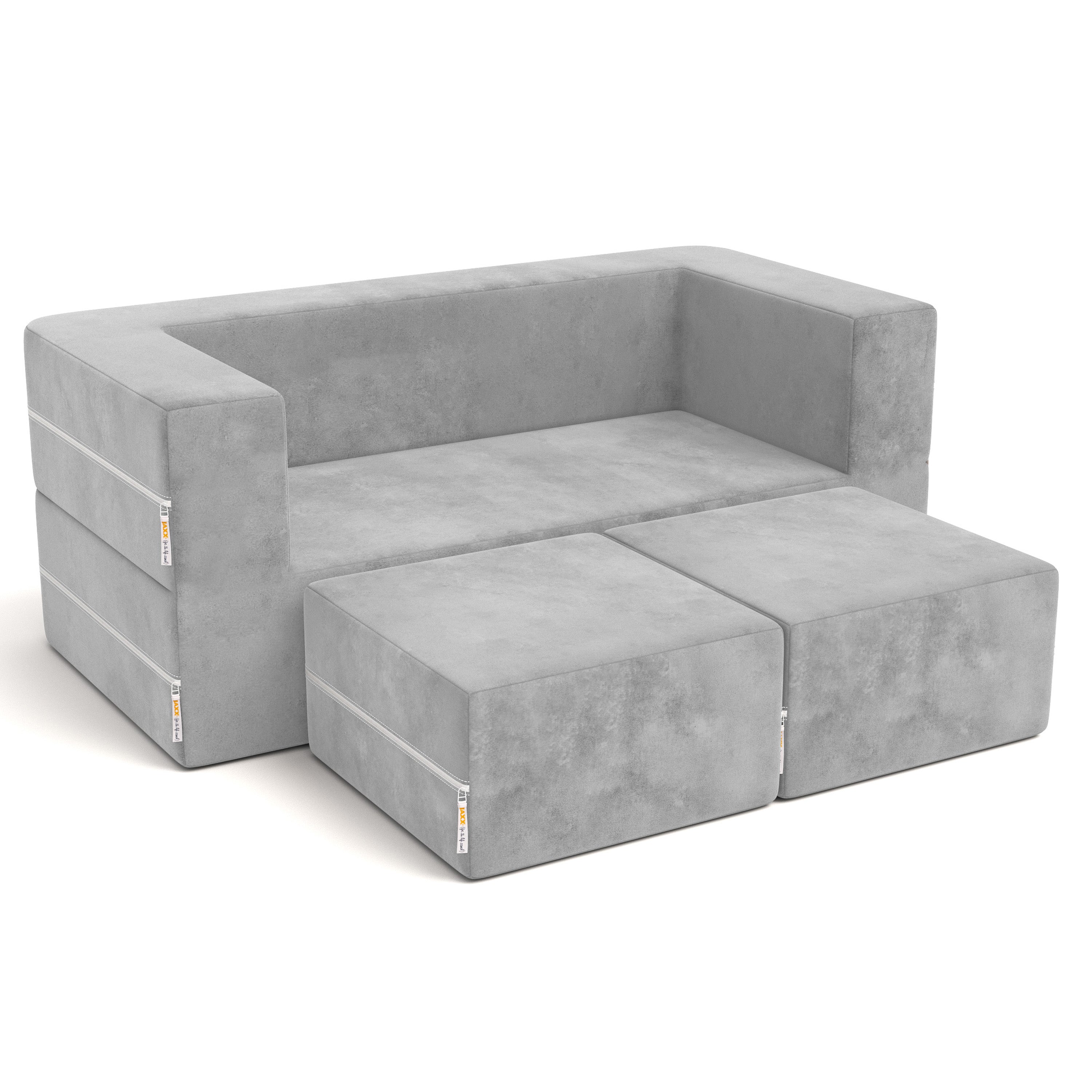 Jaxx Zipline Kids Modular Loveseat & Ottomans/Fold Out Lounger, Platinum