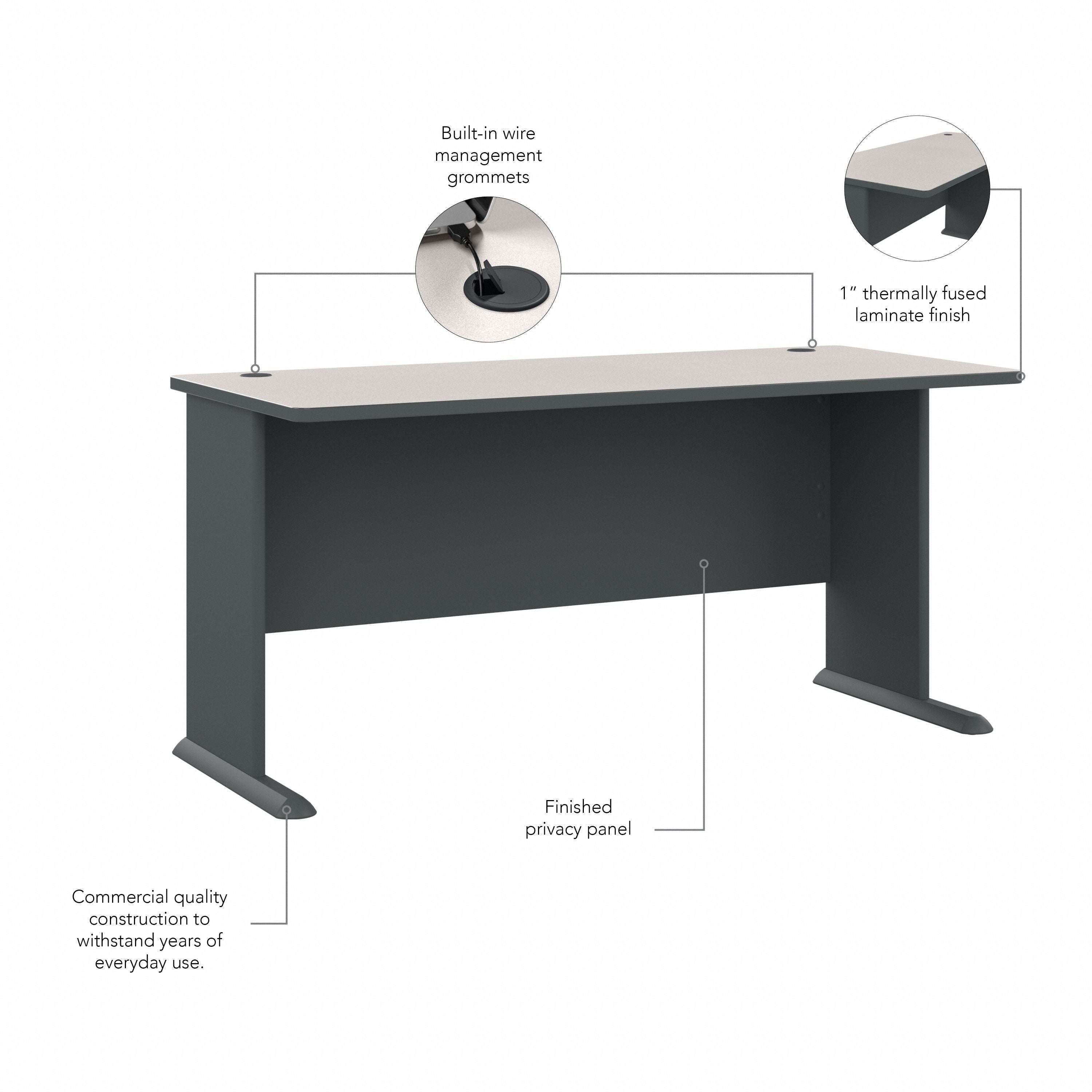 Bush Business Furniture Series A 60W Desk in Slate and White Spectrum - 59.57" Width x 26.81" Depth x 29.66" Height