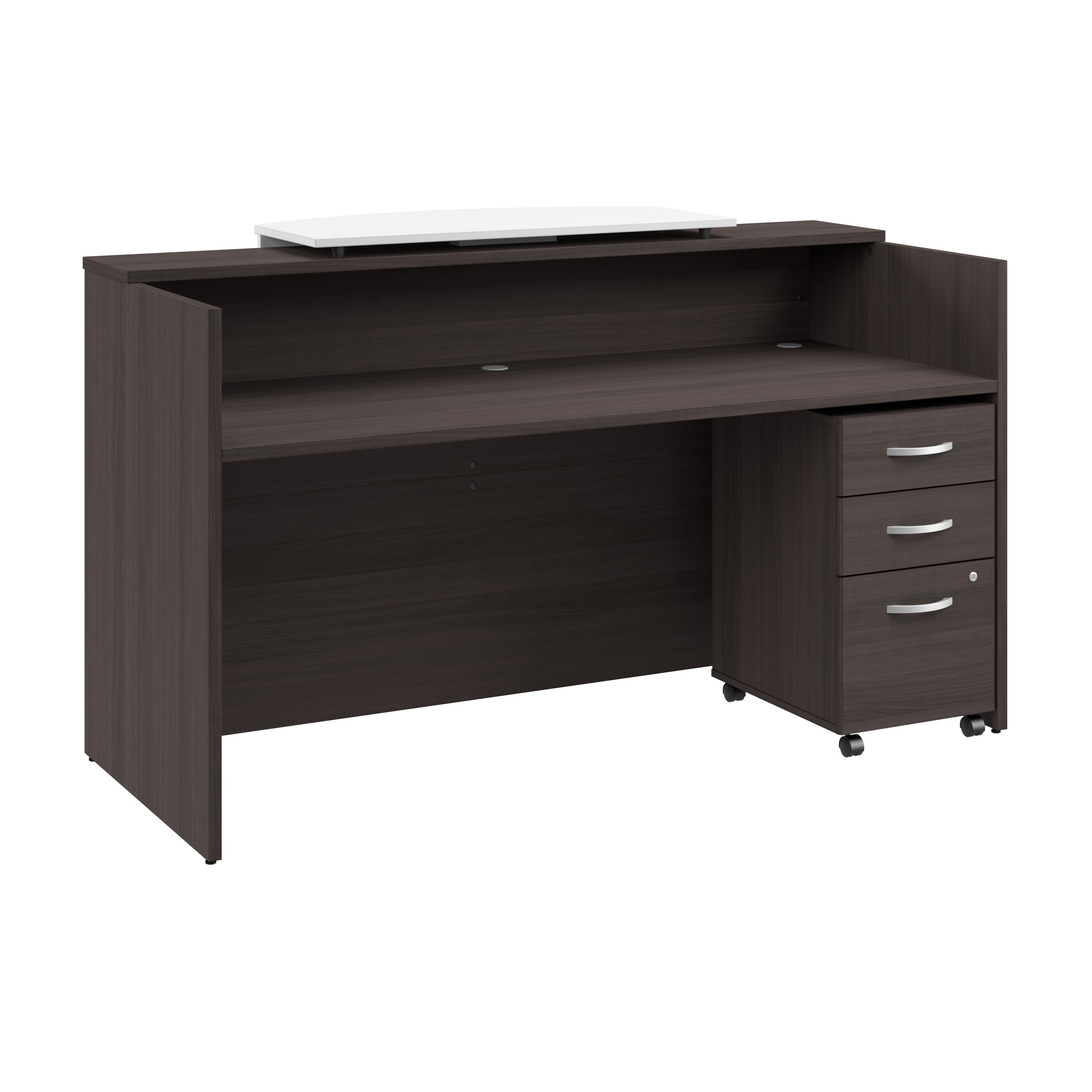 Bush Business Furniture Arrive 72W x 30D Reception Desk with Counter and Mobile File Cabinet in Storm Gray - 71.02" Width x 29.49" Depth x 40.35" Height