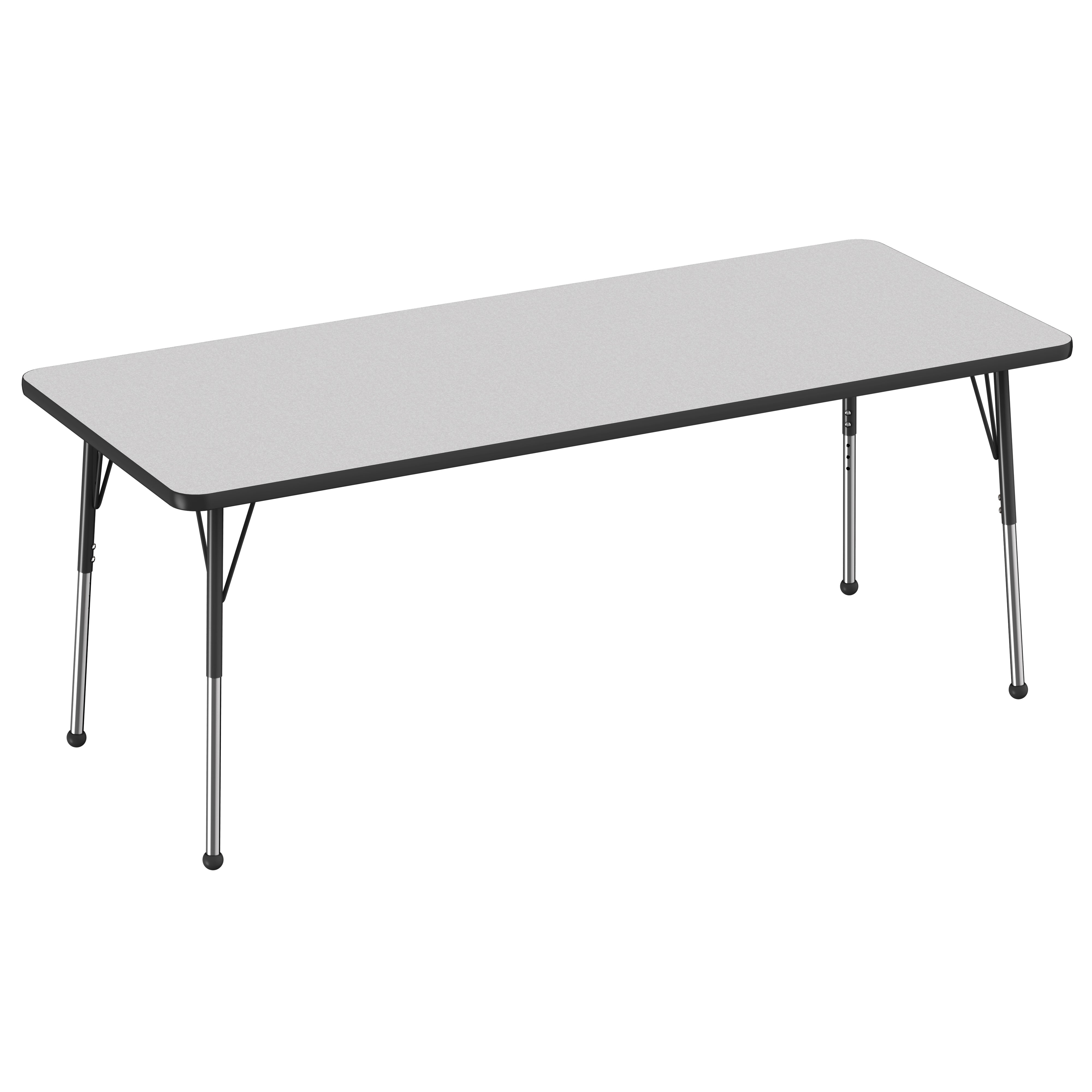 30" x 72" Rectangle Thermofused Activity Table with Adjustable Standard Ball Glide Legs - Gray/Black