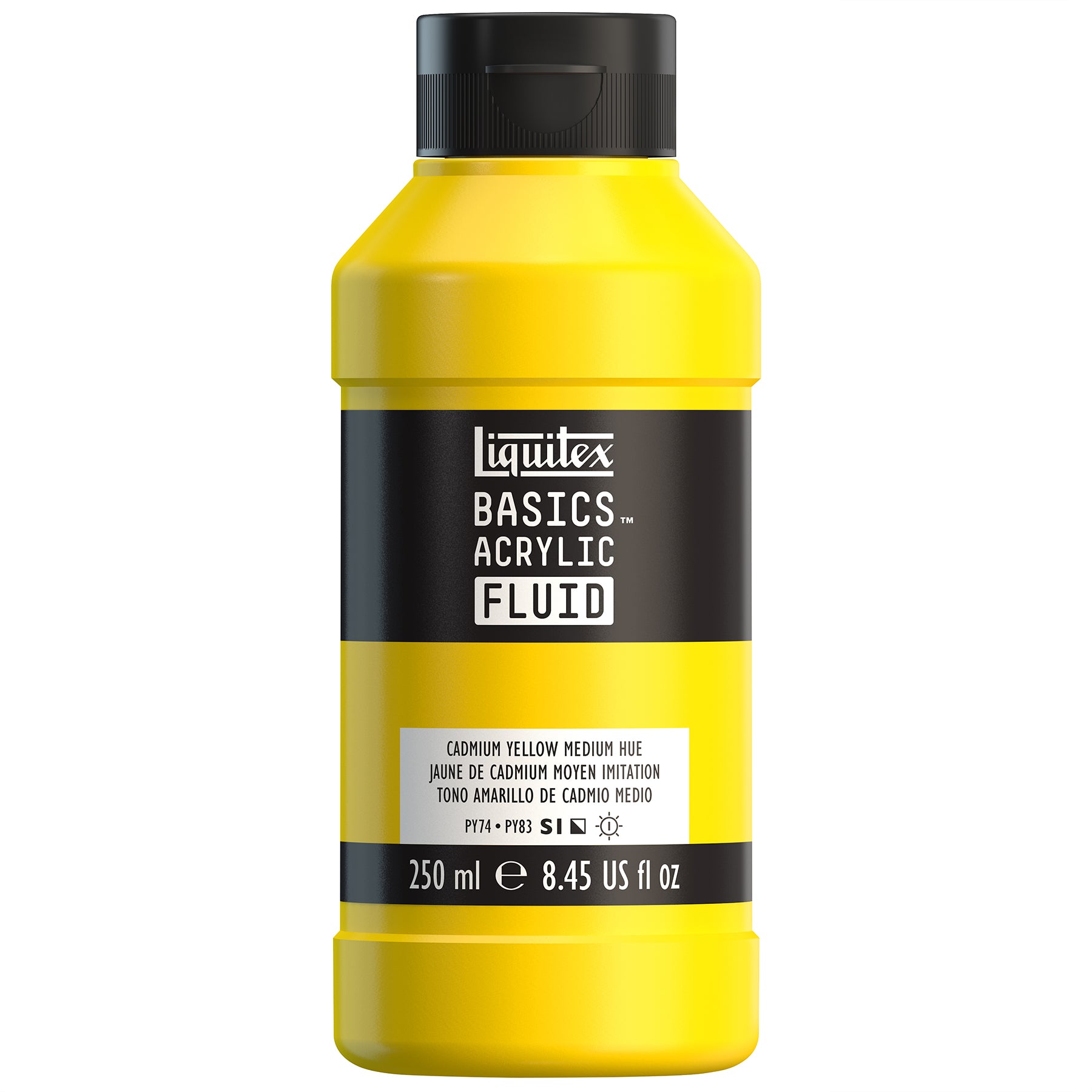LQ BASICS Acrylic Fluid 250ml Bottle -  Cadmium Yellow Medium Hue