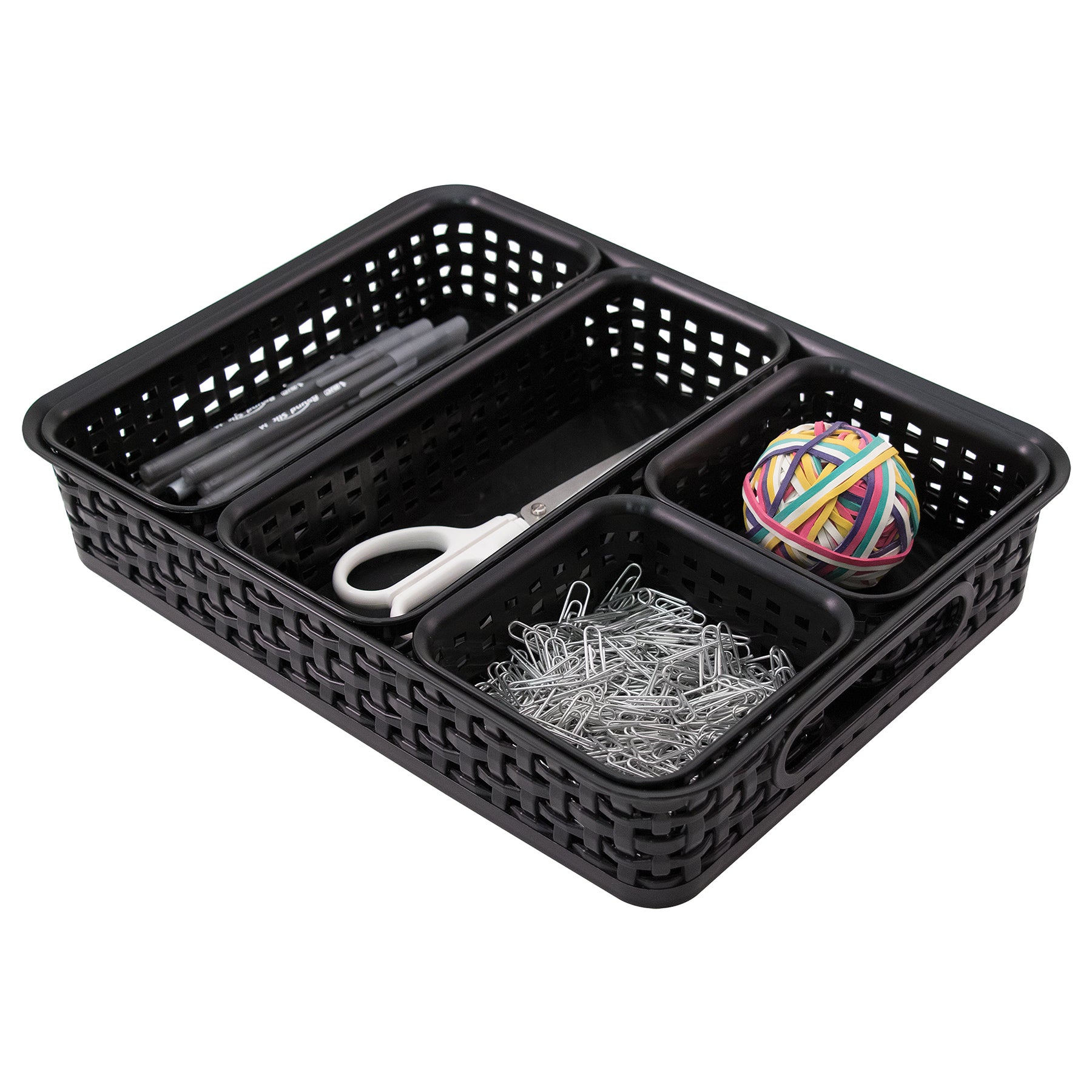 Plastic Weave Bin, Black, Pack of 5