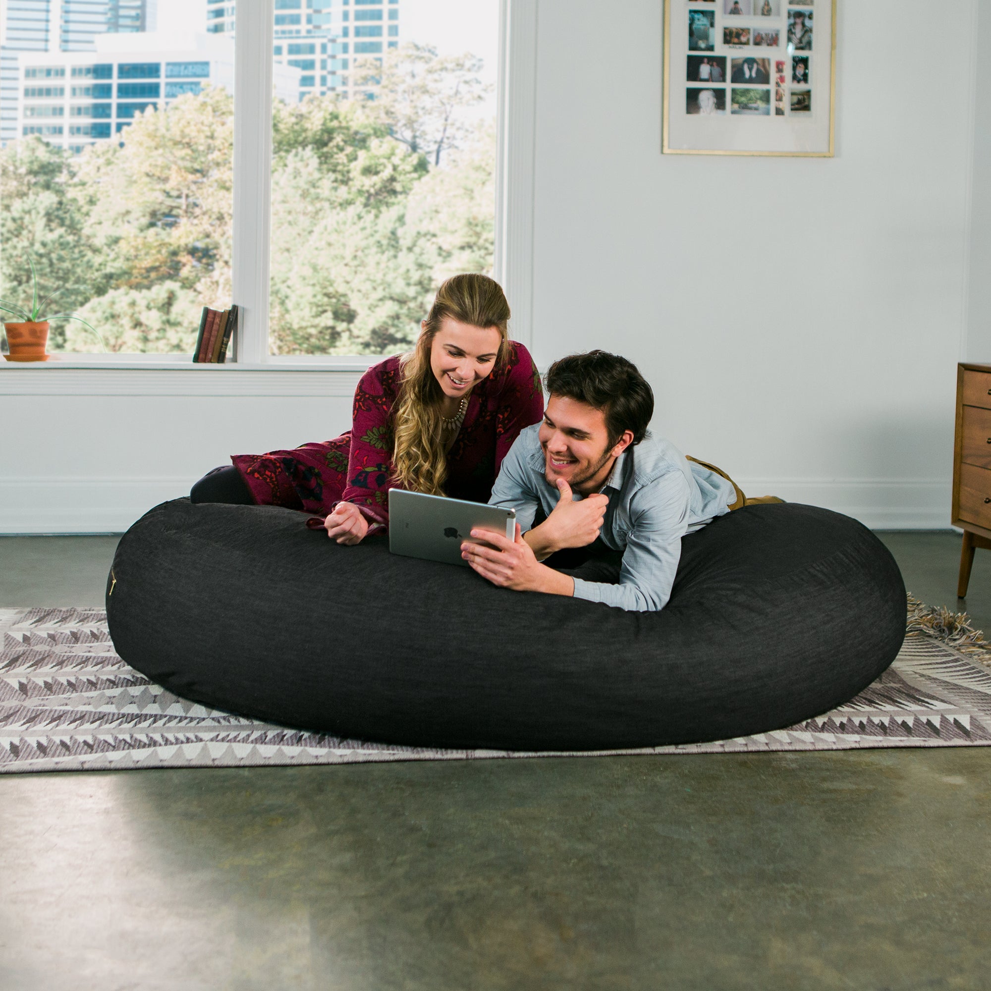 Jaxx 6 Foot Cocoon - 2-in-1 Convertible Bean Bag Bed & Large Bean Bag Chair for Adults- Denim, Black