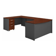 Bush Business Furniture Series C 60W Left Handed Bow Front U Shaped Desk with Mobile File Cabinet in Hansen Cherry - 59.45" Width x 101.65" Depth x 29.84" Height