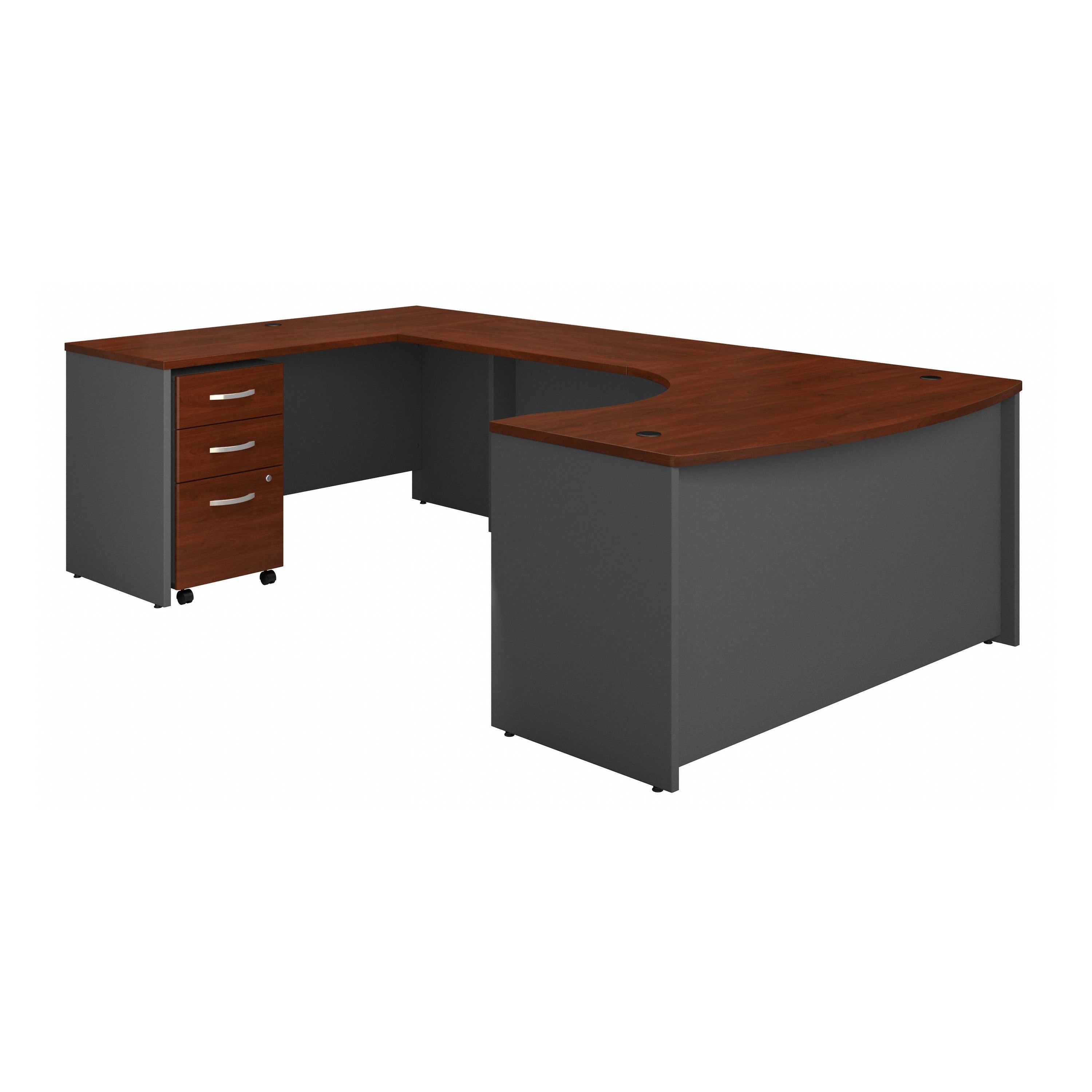 Bush Business Furniture Series C 60W Left Handed Bow Front U Shaped Desk with Mobile File Cabinet in Hansen Cherry - 59.45" Width x 101.65" Depth x 29.84" Height