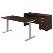 Bush Business Furniture Studio C 60W Height Adjustable Standing Desk with Credenza and File Cabinet in Black Walnut - 59.45" Width x 82.8" Depth x 47.69" Height
