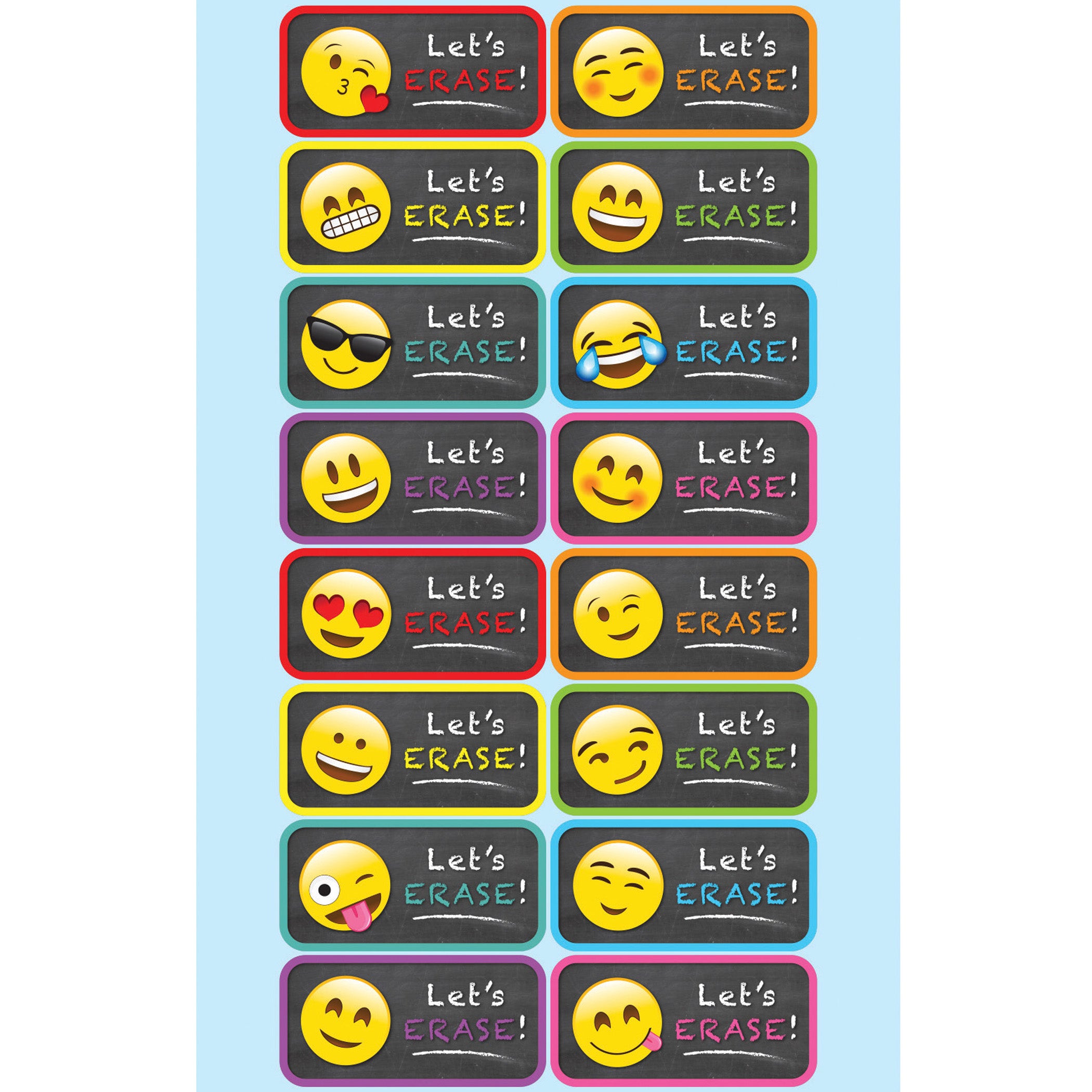 Non-Magnetic Mini Whiteboard Erasers, Emotions Icons, Pack of 16