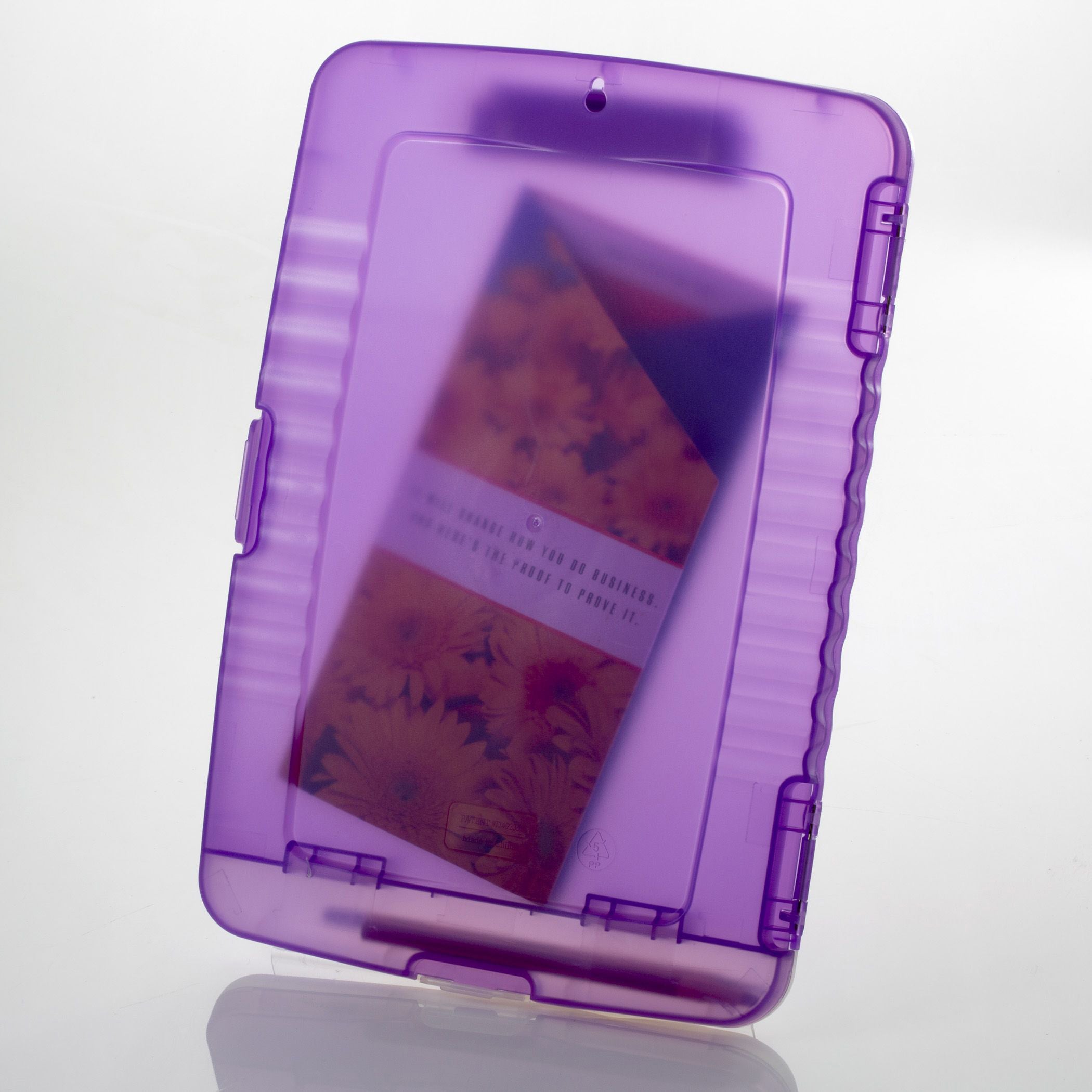 Slim Clipboard Storage Box, Low Profile Clip & Storage Compartment, Purple