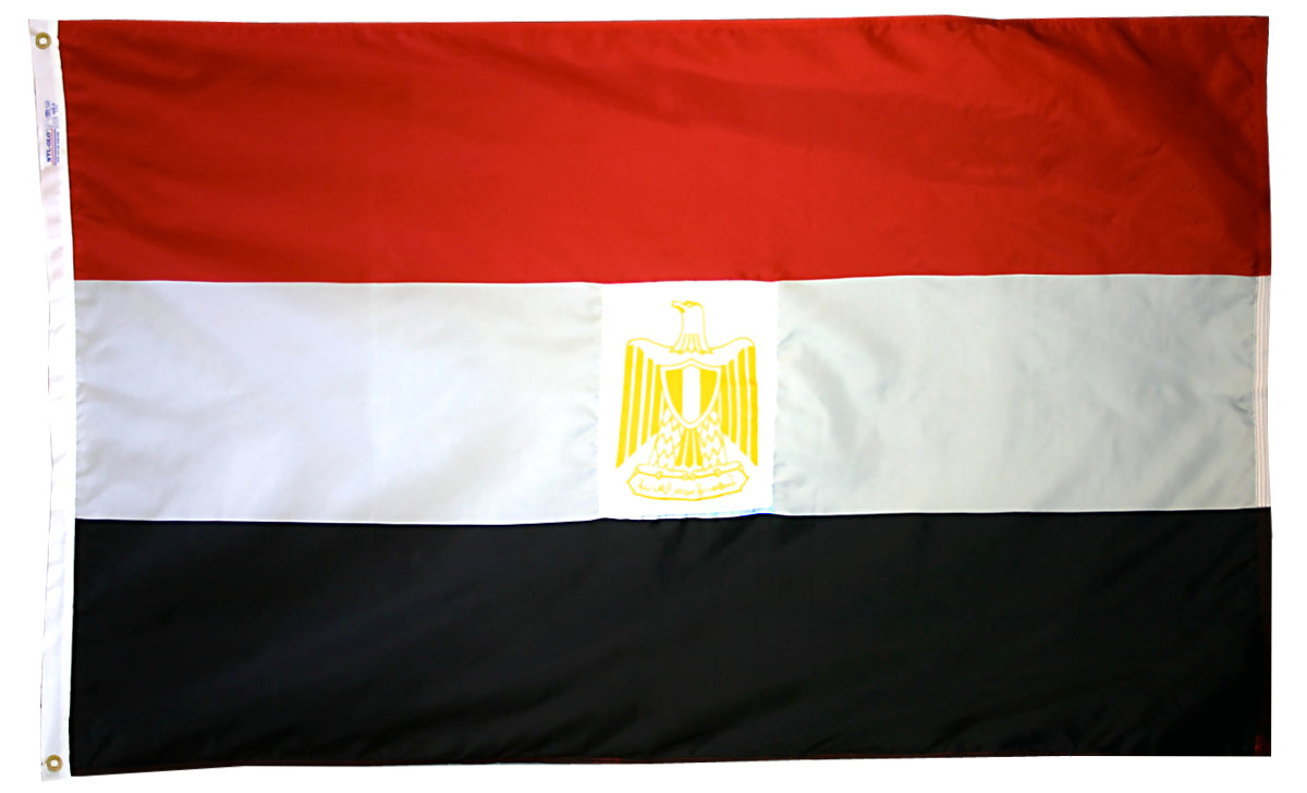 Egypt Flag 4x6 ft. Nylon SolarGuard Nyl-Glo 100% Made in USA to Official United Nations Design Specifications.