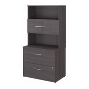 Bush Business Furniture Office 500 36W 2 Drawer Lateral File Cabinet with Hutch in Storm Gray - 35.67" Width x 23.35" Depth x 70.09" Height
