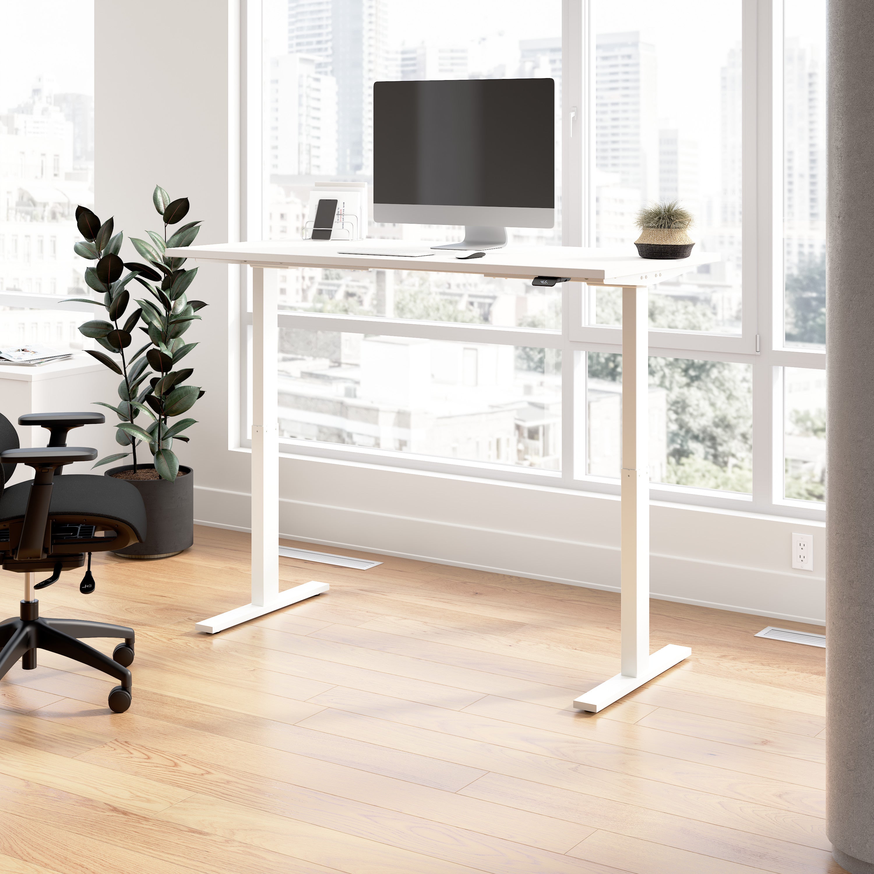 Bush Business Furniture Move 60 Series 60W x 30D Electric Height Adjustable Standing Desk in White with White Base - 59.45" Width x 29.37" Depth x 27.44" Height