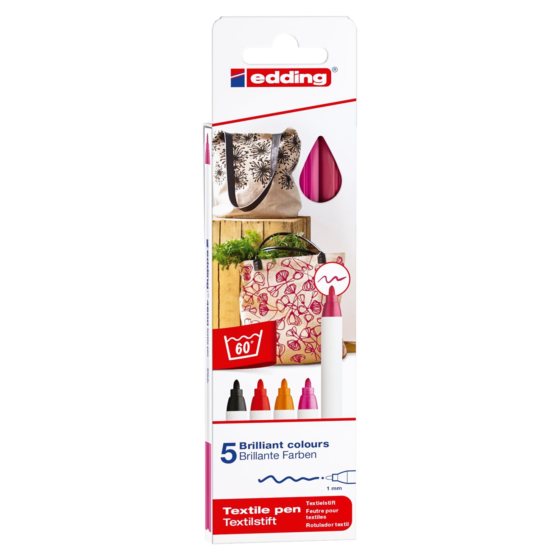 edding 4600 Textile Pen - Set of 5 - Warm