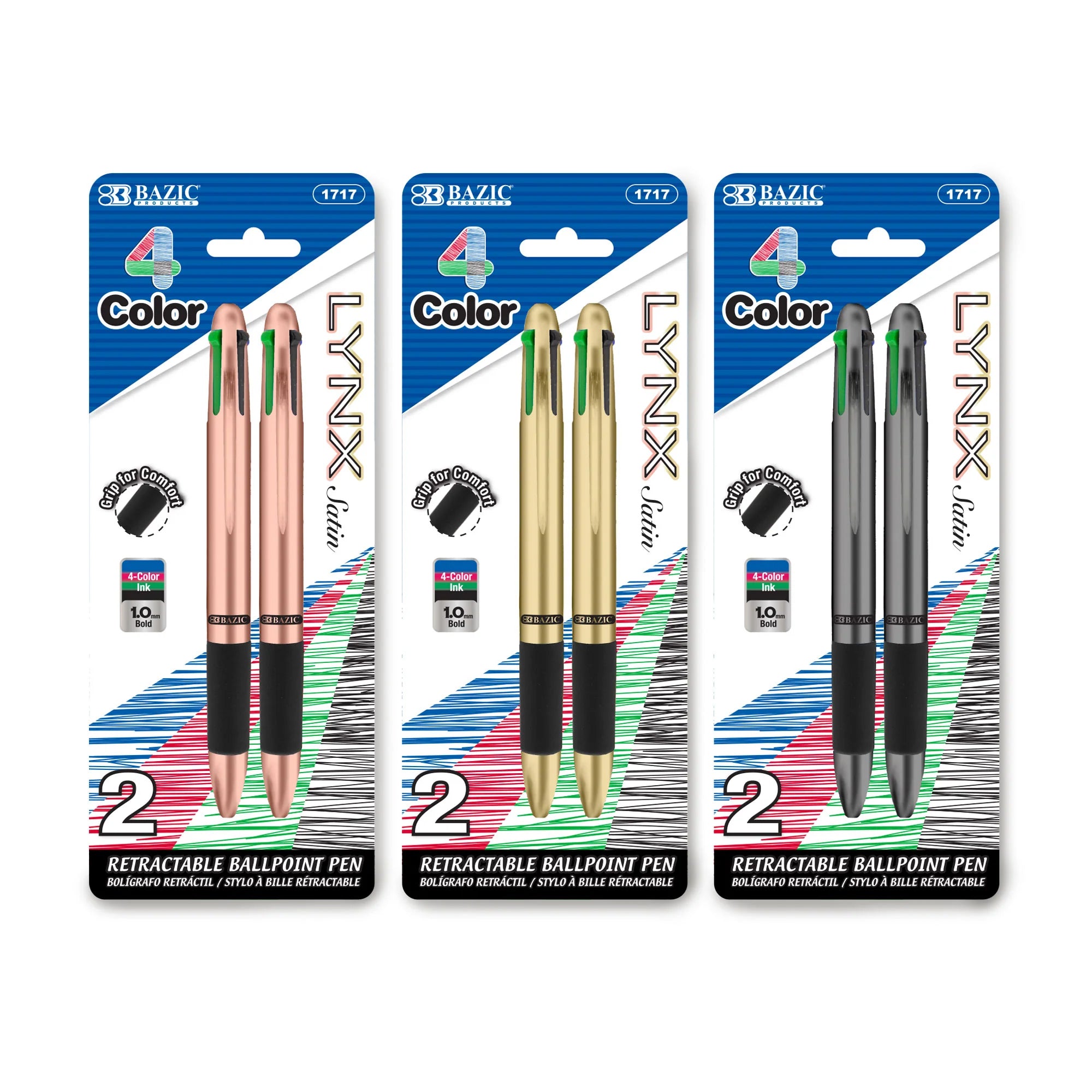 Lynx Satin Top 4-Color Pen with Cushion Grip, Pack of 2